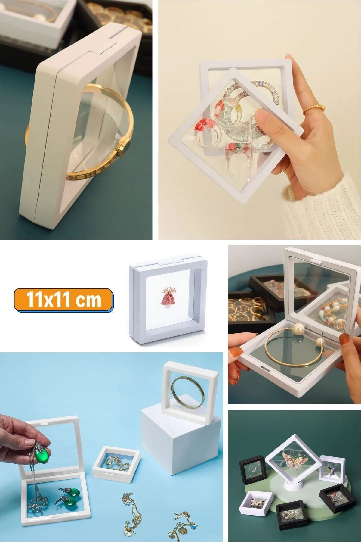 TBL Dekor® 11x11cm Standlı 3D Takı Ziynet Hatıra Koleksiyon Saklama Kutusu Şeffaf Film Çerçevesi