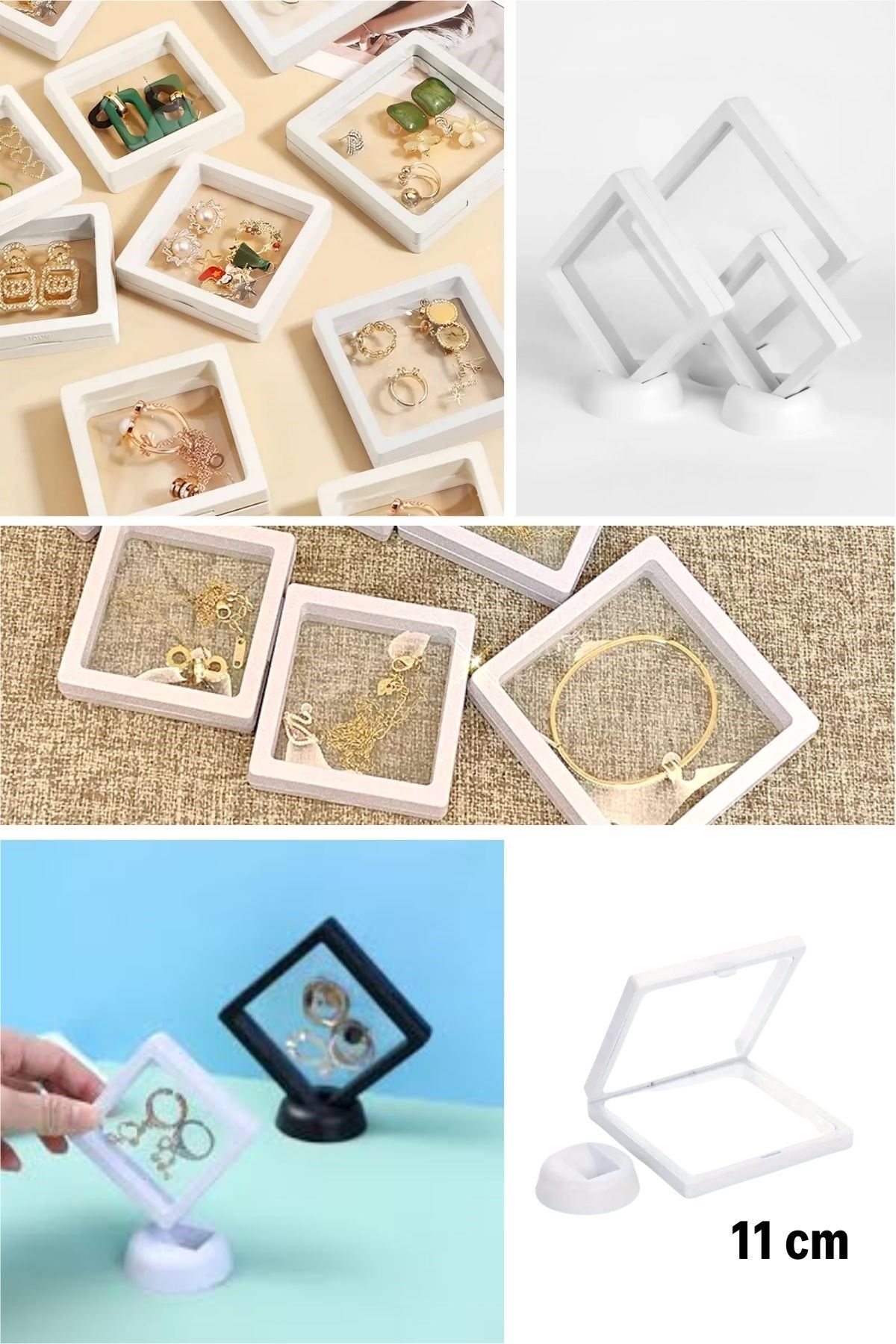 TBL Dekor® 11x11cm Standlı 3D Takı Ziynet Hatıra Koleksiyon Saklama Kutusu Şeffaf Film Çerçevesi
