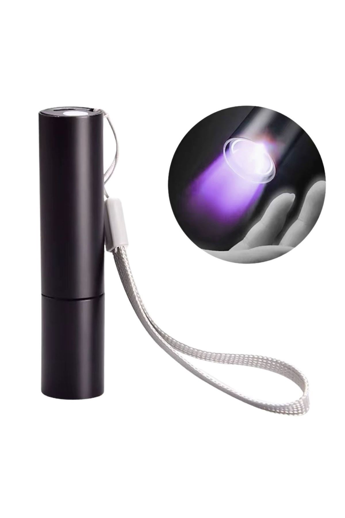 TBL Dekor® Mini Cep Boy USB İle Şarj Olan Oje Kurutucu Sahte Para Kontol LED UV Mor Işık El Feneri