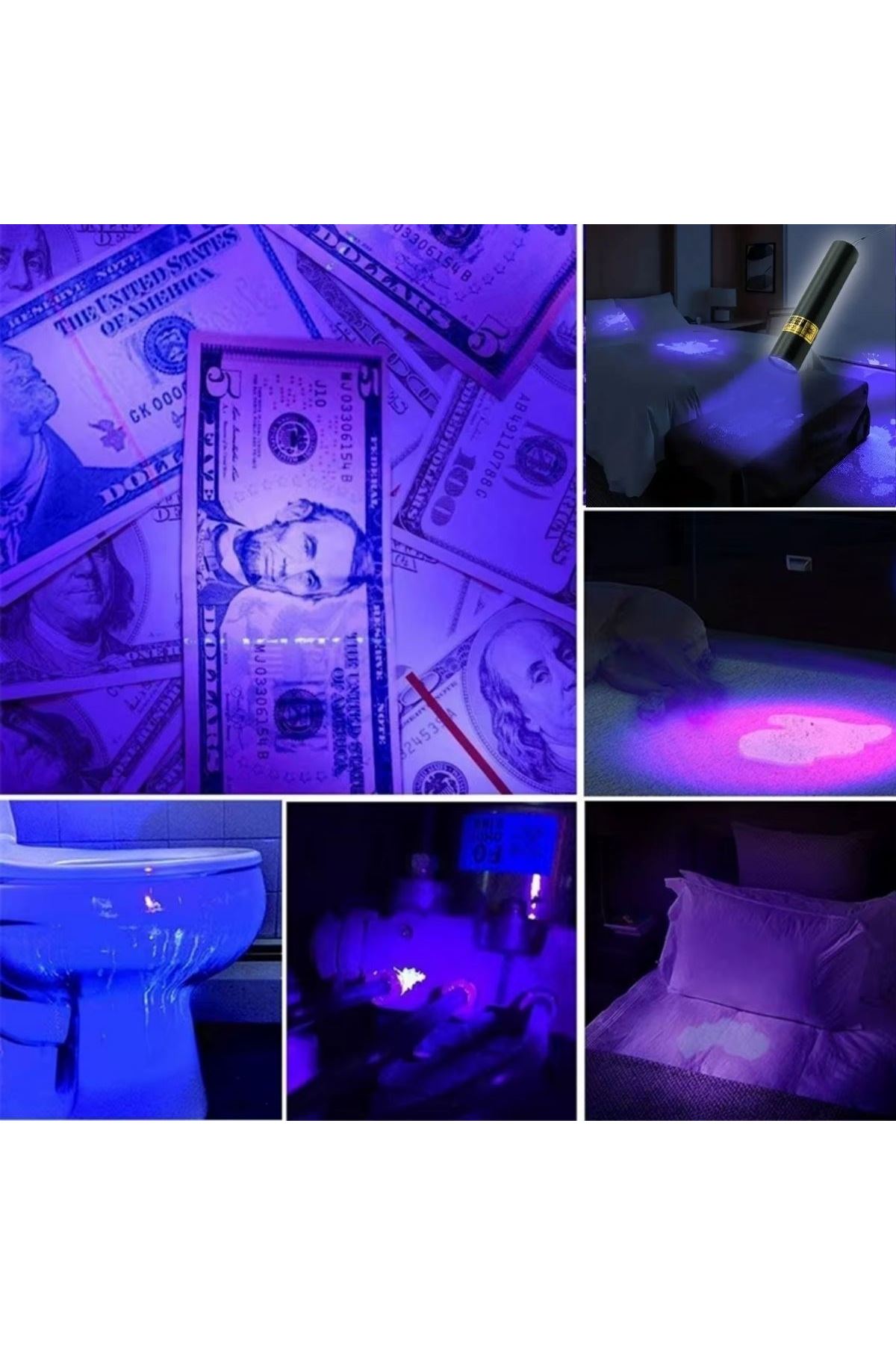 TBL Dekor® Mini Cep Boy USB İle Şarj Olan Oje Kurutucu Sahte Para Kontol LED UV Mor Işık El Feneri