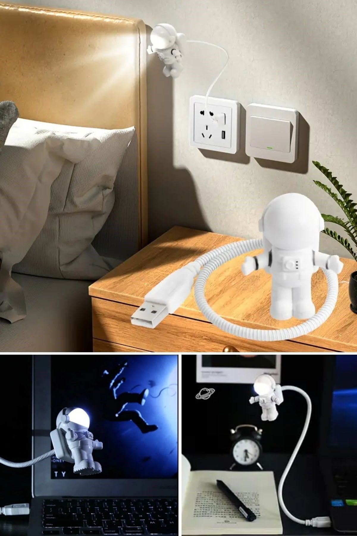 TBL Dekor® USB Astronot Gece Lambası, Masa Lambası, Kitap Okuma Lambası Işığı