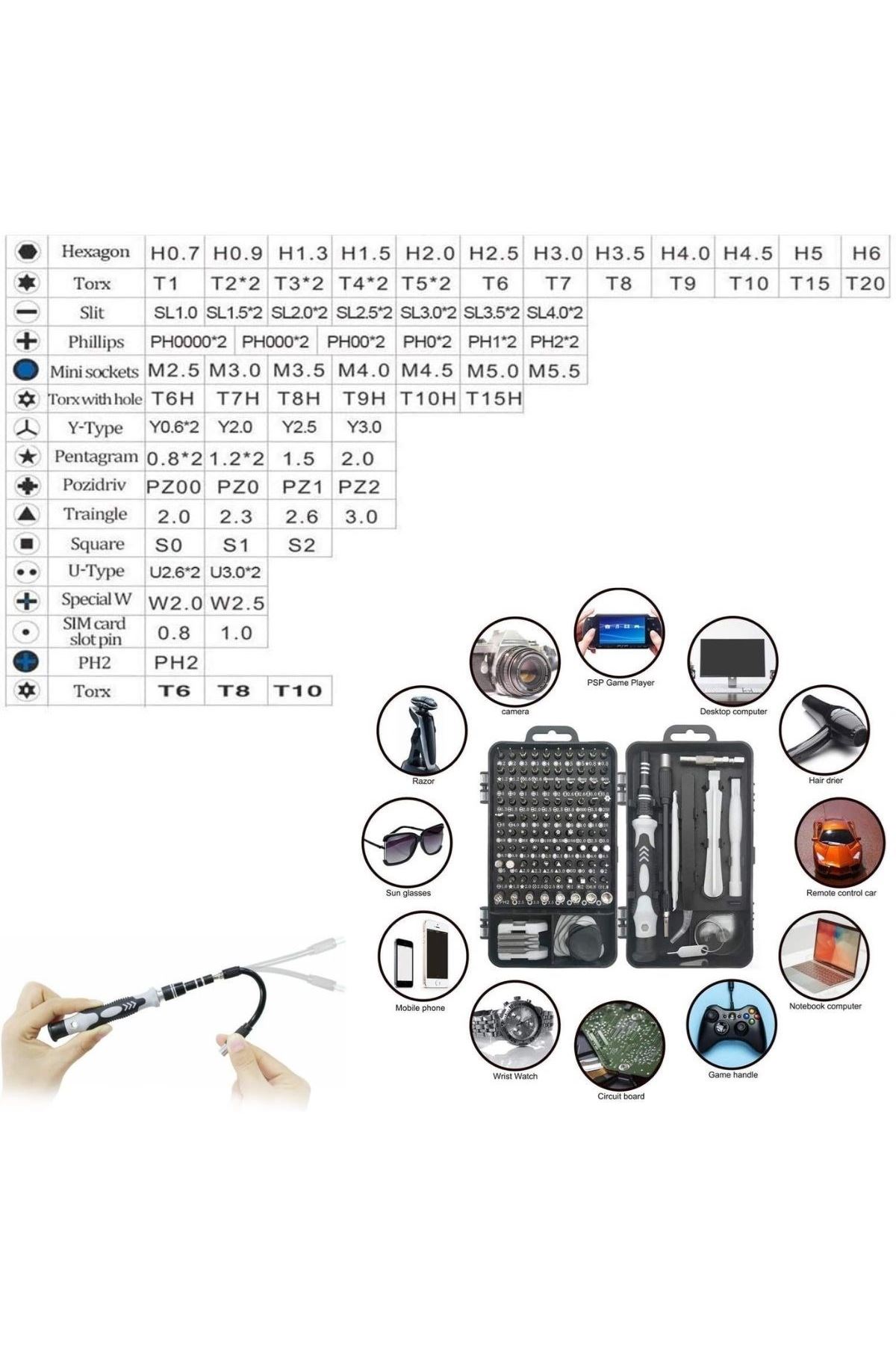 TBL Dekor® Hassas Tornavida Seti Bilgisayar Pc Telefon Onarım Aracı Seti Manyetik 115 in 1 Tornavida Seti