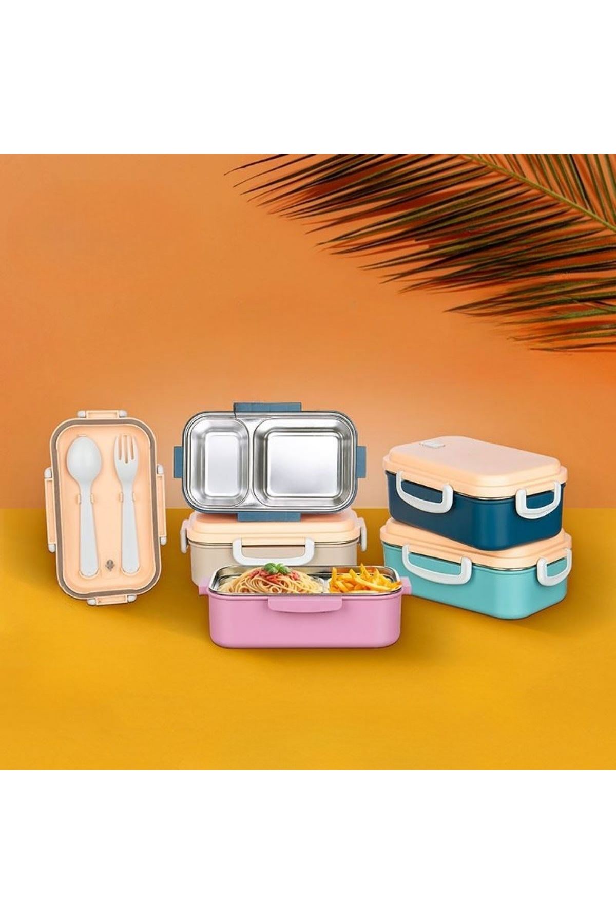 TBL Dekor® 2 Bölmeli 150-300 Ml Paslanmaz Çelik Yemek Kabı Beslenme Kabı Yiyecek Saklama Kabı