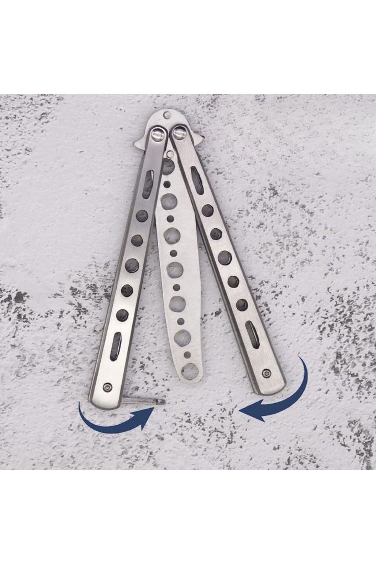 TBL Dekor® Gri Katlanabilir Paslanmaz Çelik Kelebek Bıçak Tarak Sakal Bıyık Fırçası Profesyonel Saç Kesimi İçin Tarak