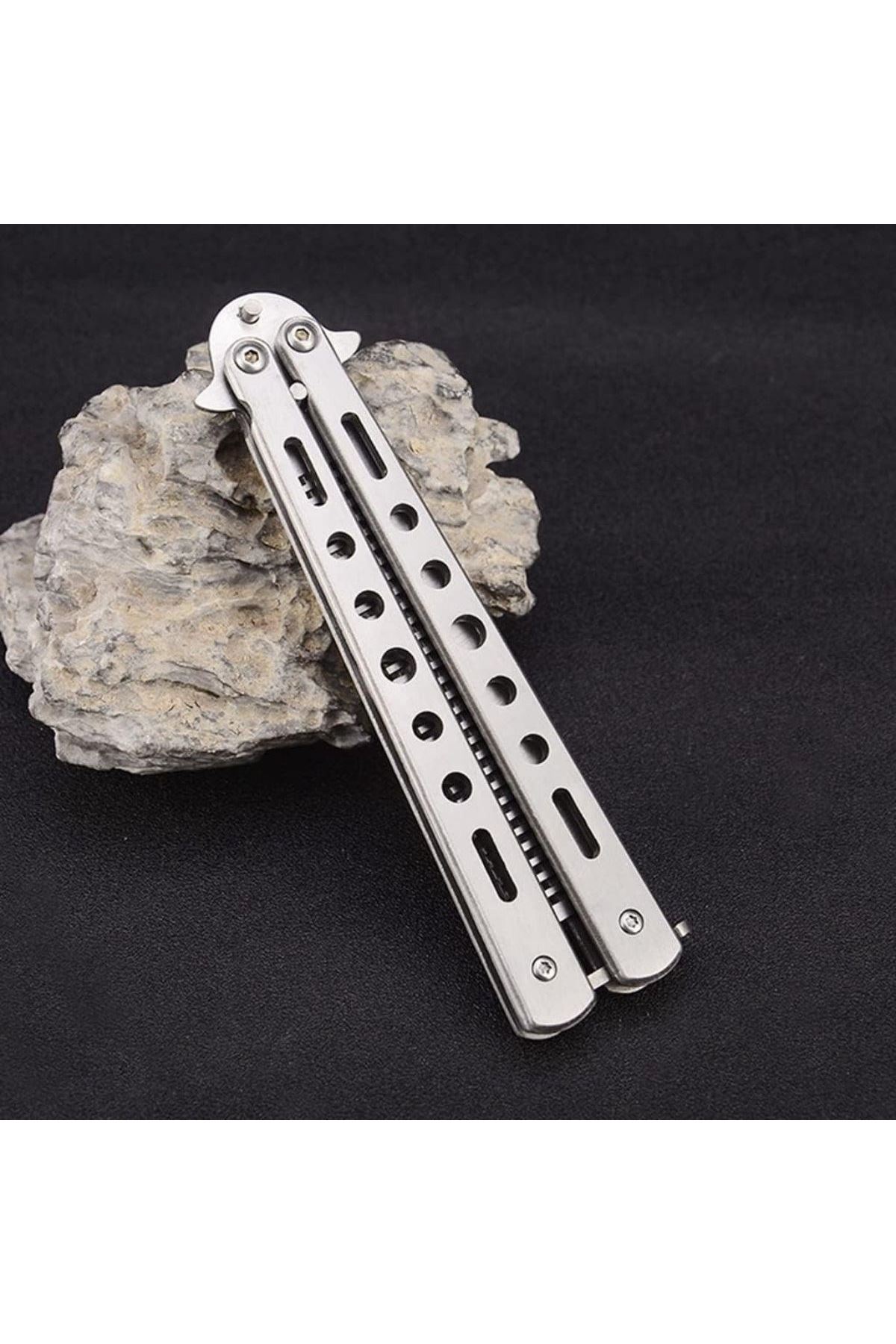 TBL Dekor® Gri Katlanabilir Paslanmaz Çelik Kelebek Bıçak Tarak Sakal Bıyık Fırçası Profesyonel Saç Kesimi İçin Tarak