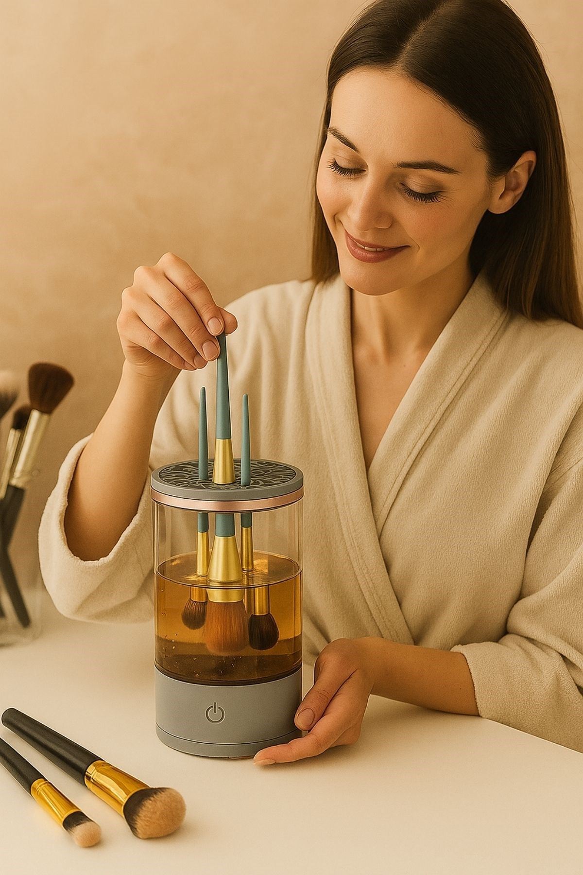 TBL Dekor® USB Şarjlı Makyaj Fırçası Temizleyici Aparat Hızlı Kurutmalı, Çok Yönlü Fırça Temizleyici