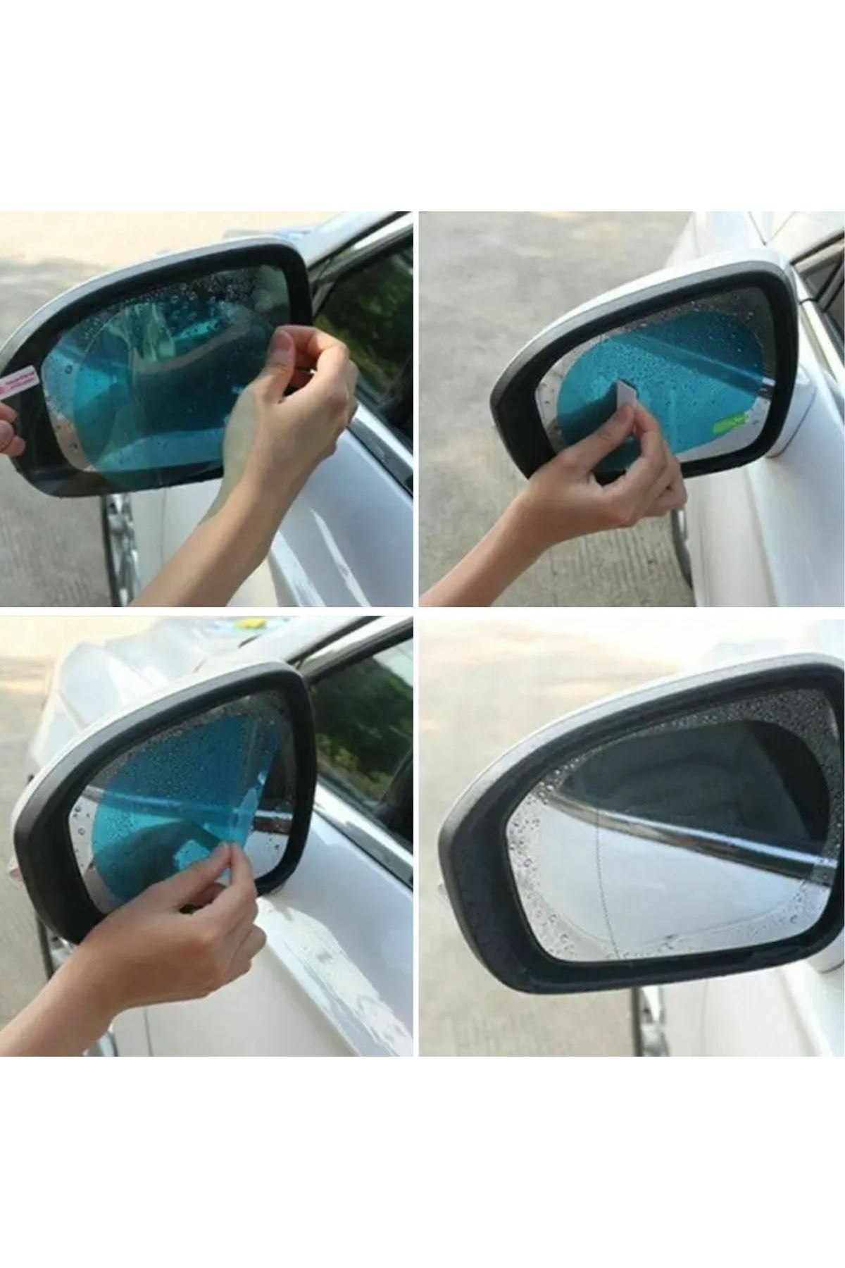 TBL Dekor® 4 Parça Yan Aynalar ve Yan Camlar İçin Araç Ayna Yağmur Kaydırıcı ve Cam Buğu Önleyici Film Seti