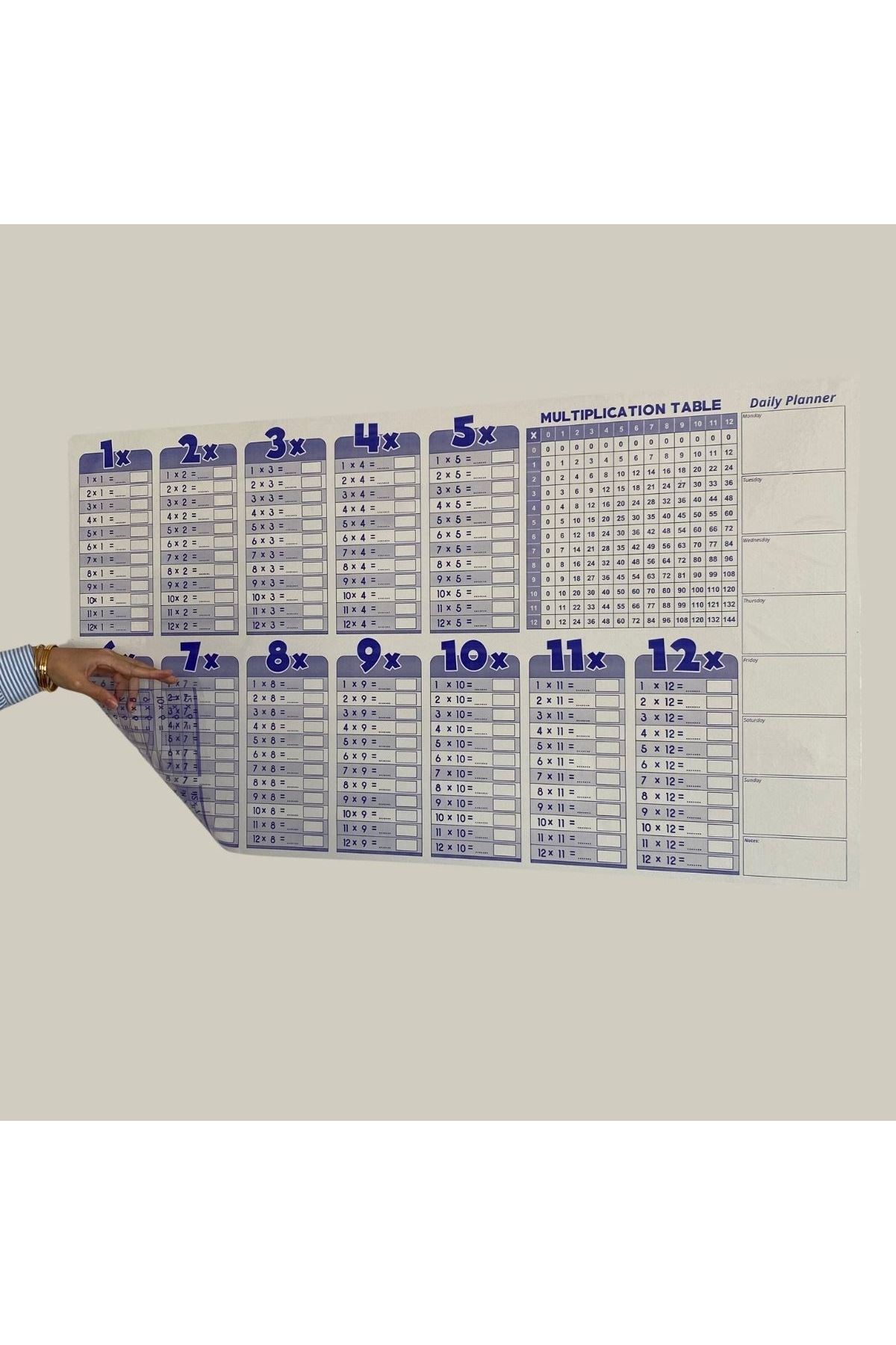 TBL Dekor® Statik Akıllı Kağıt Ingilizce Çarpım Tablosu 100x56 Cm