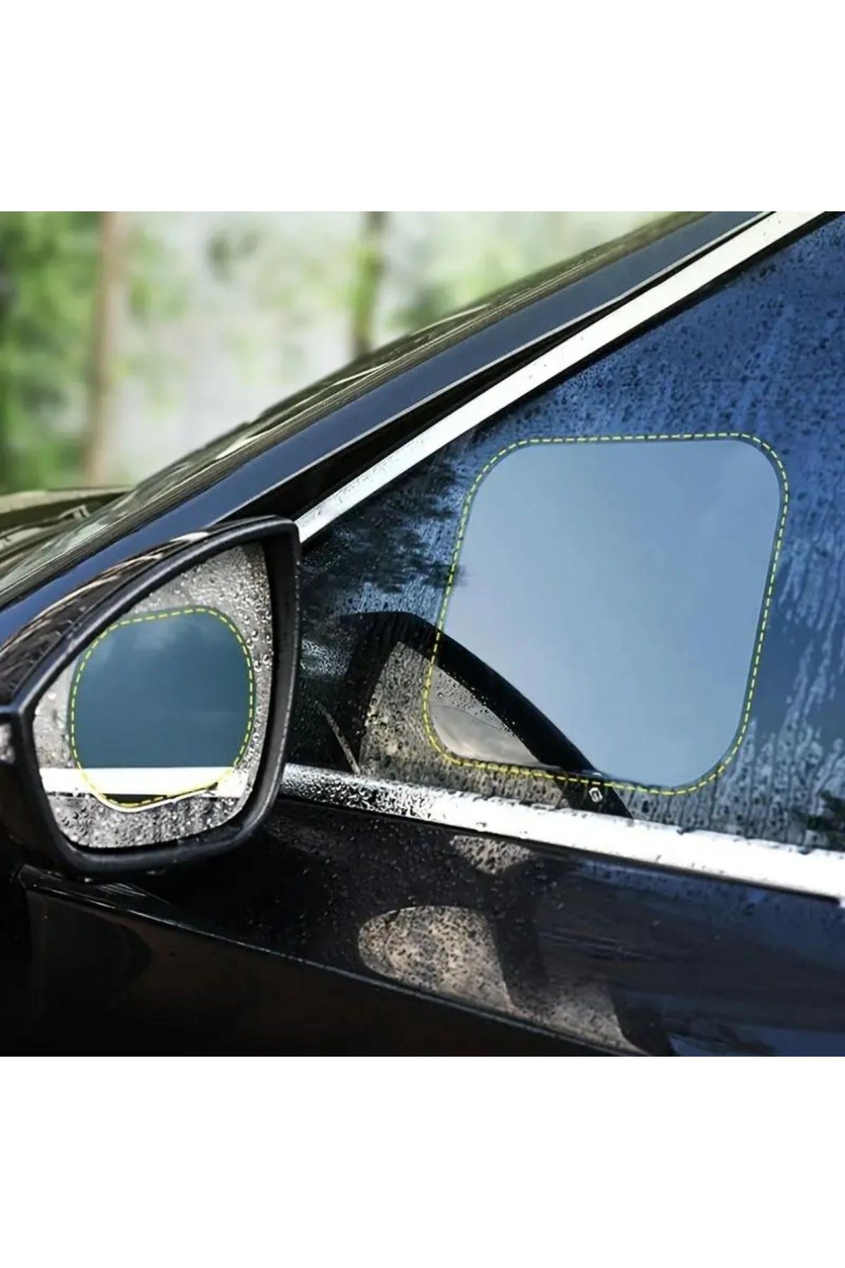 TBL Dekor® 4 Parça Yan Aynalar ve Yan Camlar İçin Araç Ayna Yağmur Kaydırıcı ve Cam Buğu Önleyici Film Seti