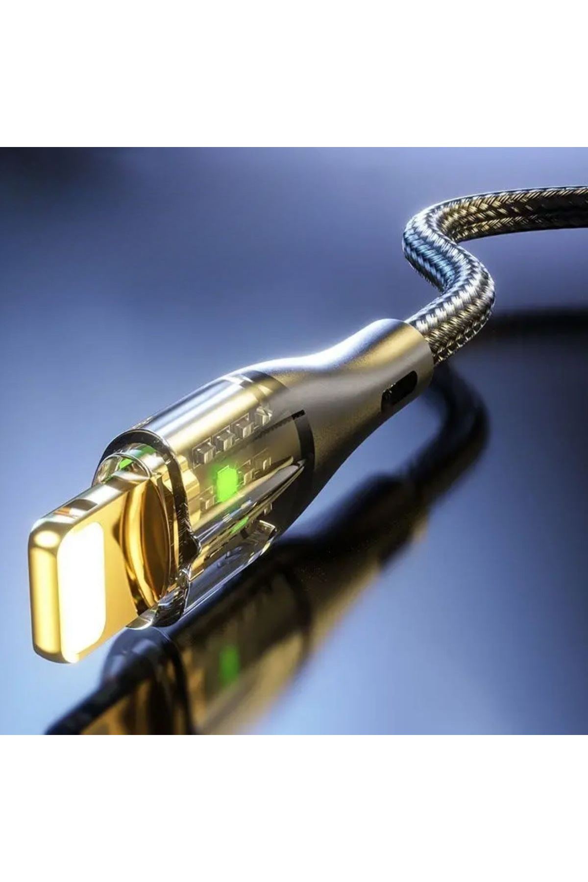 TBL Dekor® Led Işık Uçlu Sağlam İp Kablolu USB to Lightning Hızlı Şarj Kablosu