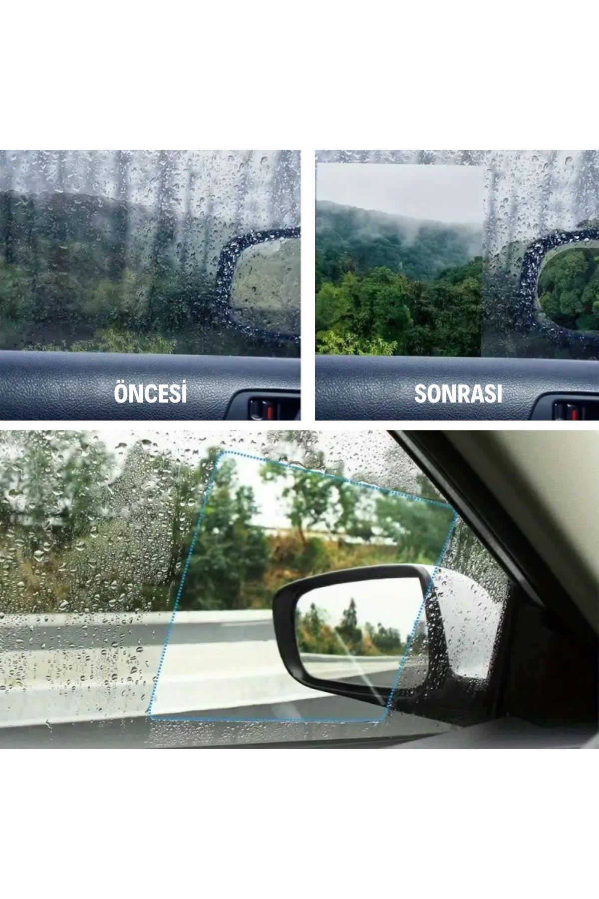 TBL Dekor® 4 Parça Yan Aynalar ve Yan Camlar İçin Araç Ayna Yağmur Kaydırıcı ve Cam Buğu Önleyici Film Seti