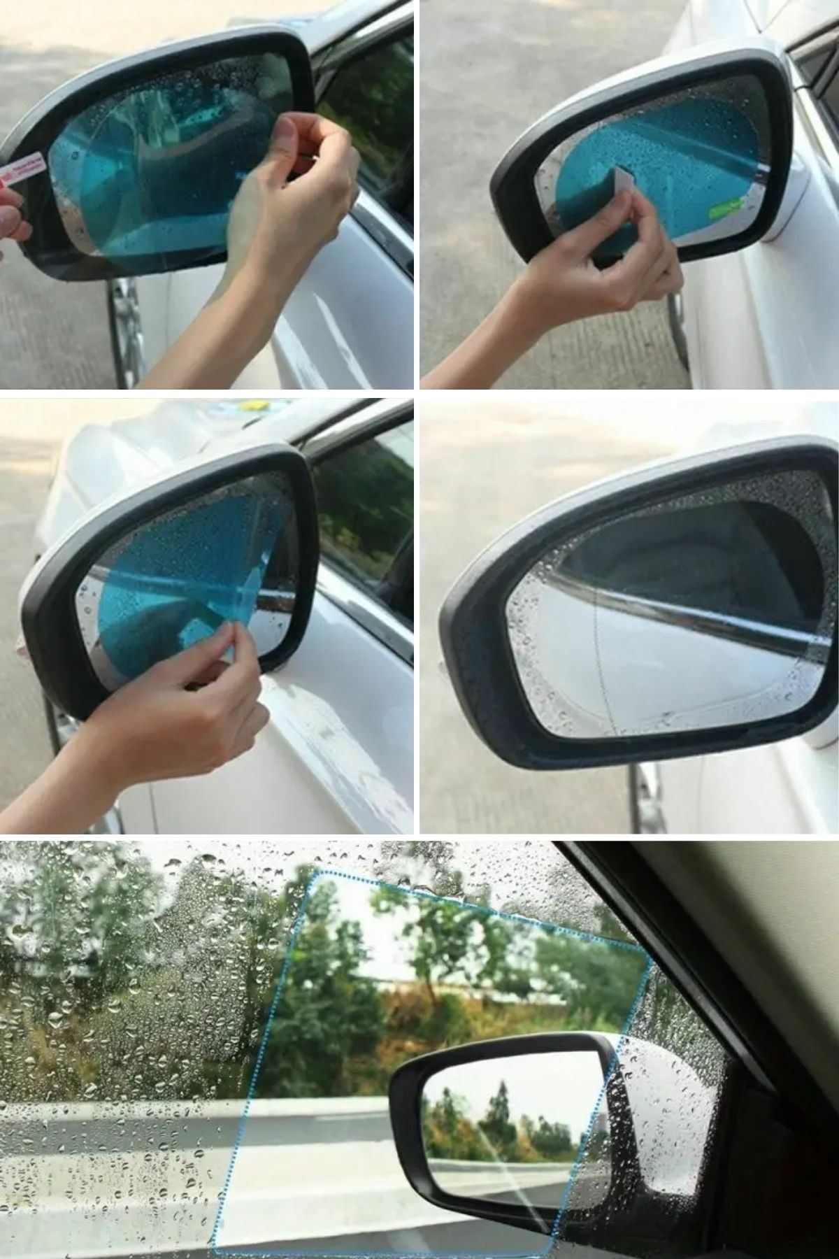 TBL Dekor® 4 Parça Yan Aynalar ve Yan Camlar İçin Araç Ayna Yağmur Kaydırıcı ve Cam Buğu Önleyici Film Seti