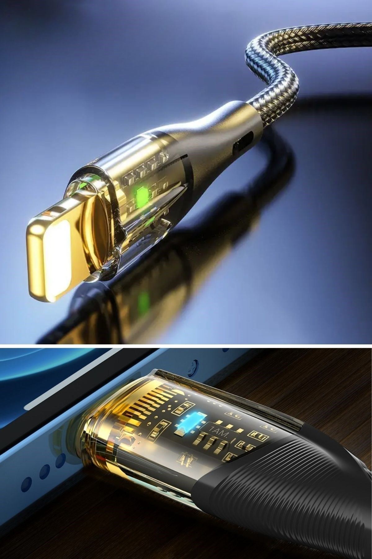 TBL Dekor® Led Işık Uçlu Sağlam İp Kablolu USB to Lightning Hızlı Şarj Kablosu