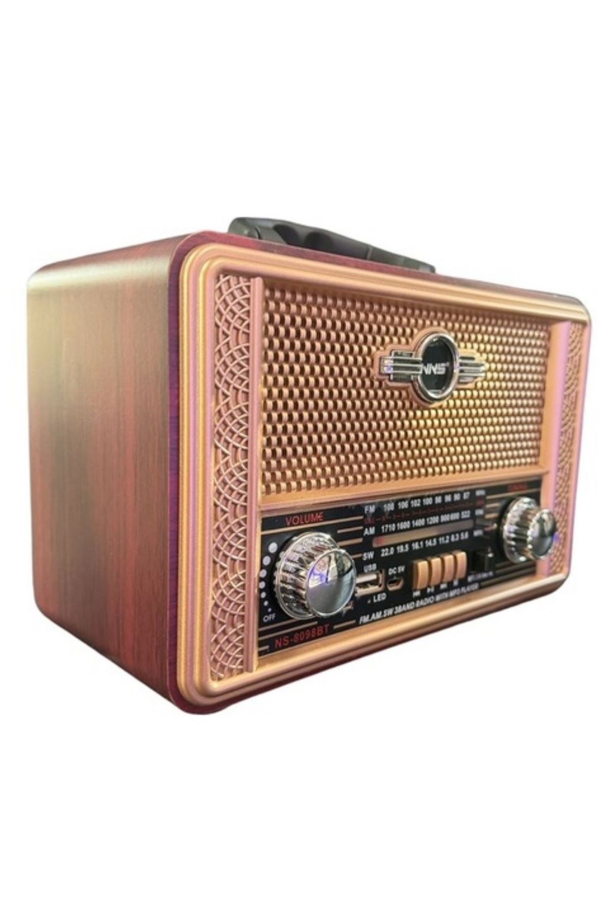 TBL Dekor® Retro, Nostaljik, Ahşap Tasarım Bluetooth Hoparlörlü, Şarjlı, Taşınabilir Otantik Tasarımlı FM/AM Destekli Radyo NS8098