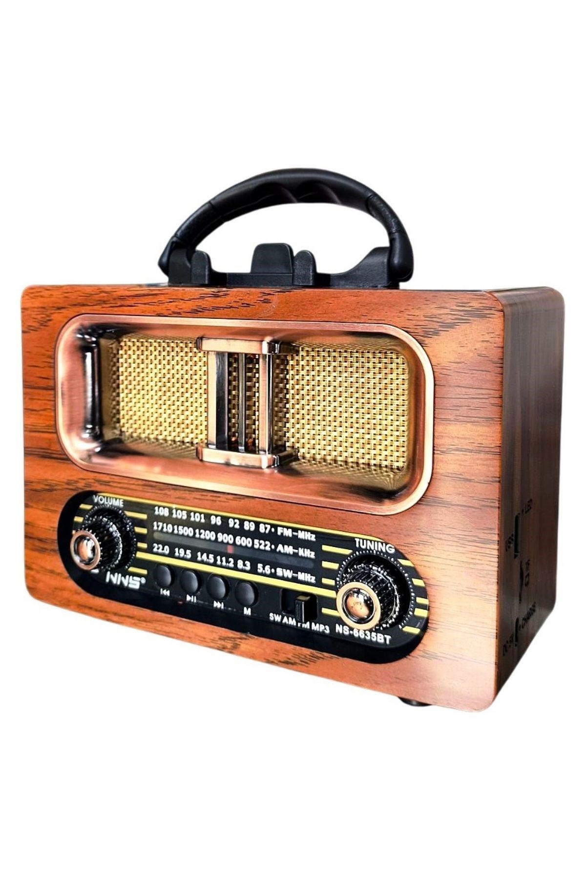 TBL Dekor® Büyük Boy Retro, Nostaljik, Ahşap Tasarım Bluetooth Hoparlörlü, Şarjlı, Taşınabilir FM/AM Destekli Radyo NS-6635