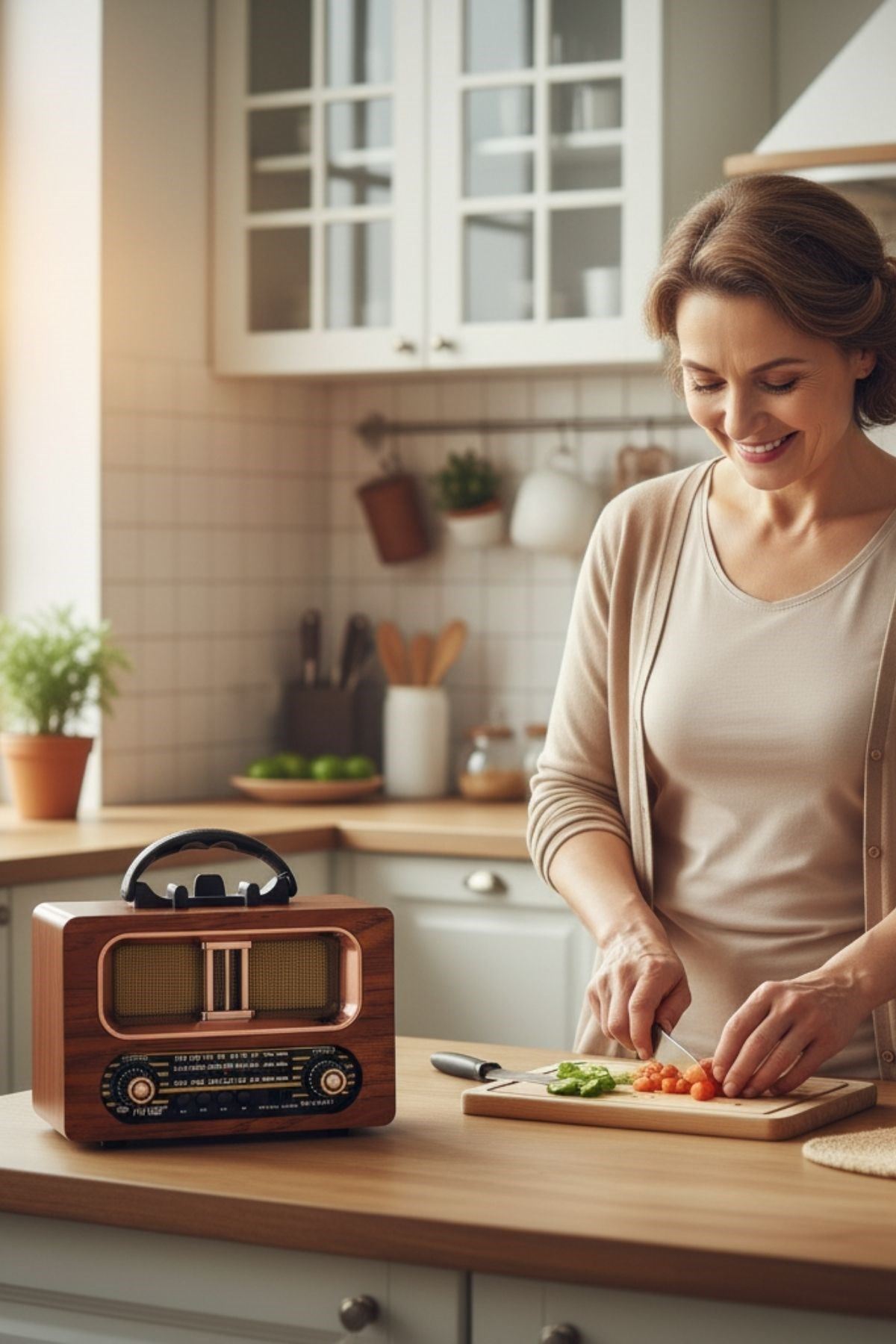 TBL Dekor® Büyük Boy Retro, Nostaljik, Ahşap Tasarım Bluetooth Hoparlörlü, Şarjlı, Taşınabilir FM/AM Destekli Radyo NS-6635