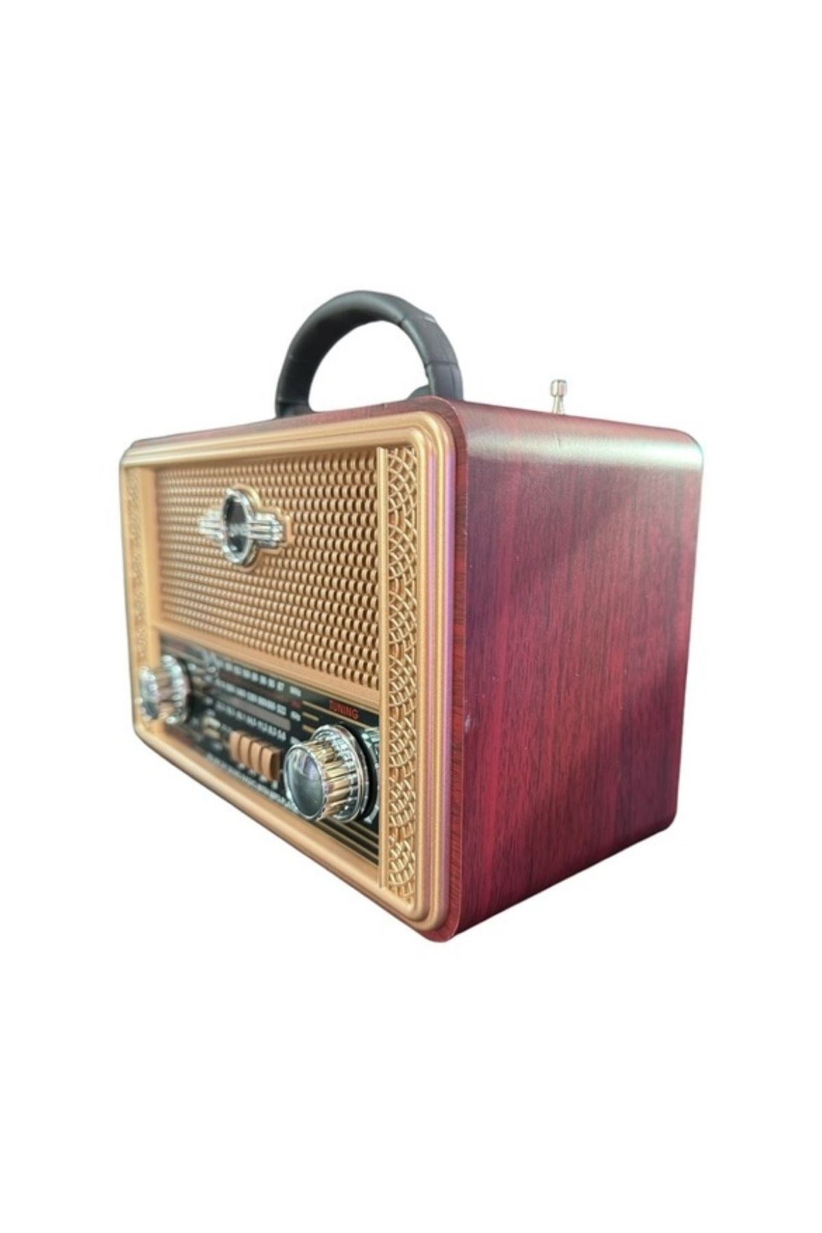 TBL Dekor® Retro, Nostaljik, Ahşap Tasarım Bluetooth Hoparlörlü, Şarjlı, Taşınabilir Otantik Tasarımlı FM/AM Destekli Radyo NS8098