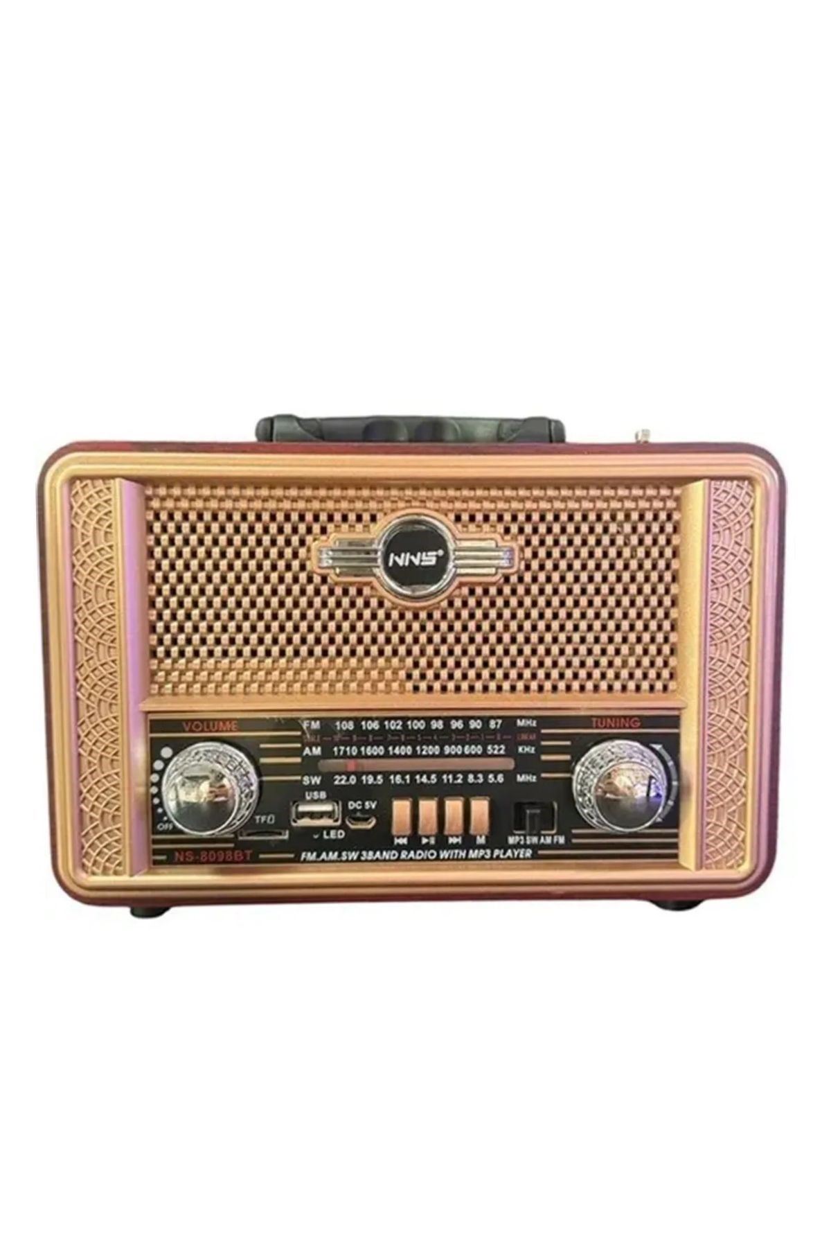 TBL Dekor® Retro, Nostaljik, Ahşap Tasarım Bluetooth Hoparlörlü, Şarjlı, Taşınabilir Otantik Tasarımlı FM/AM Destekli Radyo NS8098