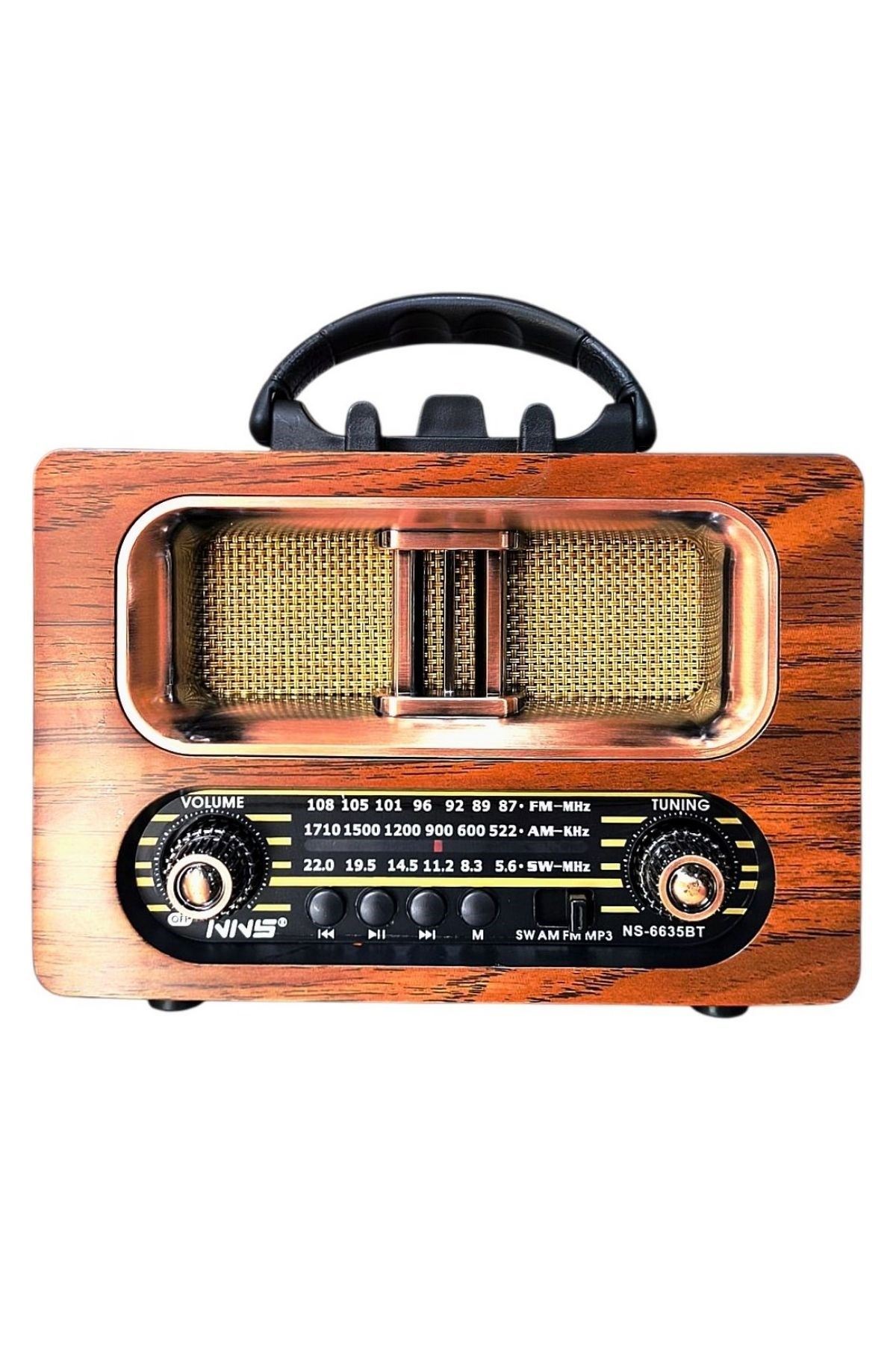 TBL Dekor® Büyük Boy Retro, Nostaljik, Ahşap Tasarım Bluetooth Hoparlörlü, Şarjlı, Taşınabilir FM/AM Destekli Radyo NS-6635