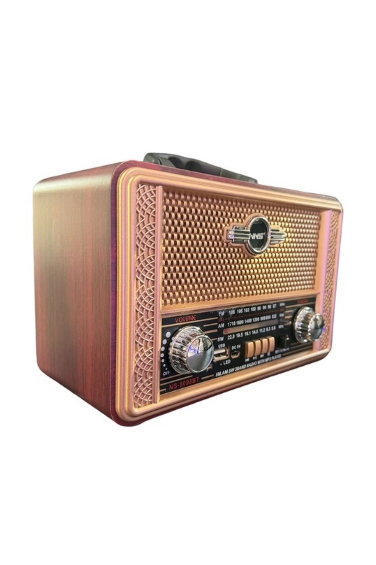 TBL Dekor® Retro, Nostaljik, Ahşap Tasarım Bluetooth Hoparlörlü, Şarjlı, Taşınabilir Otantik Tasarımlı FM/AM Destekli Radyo NS8098