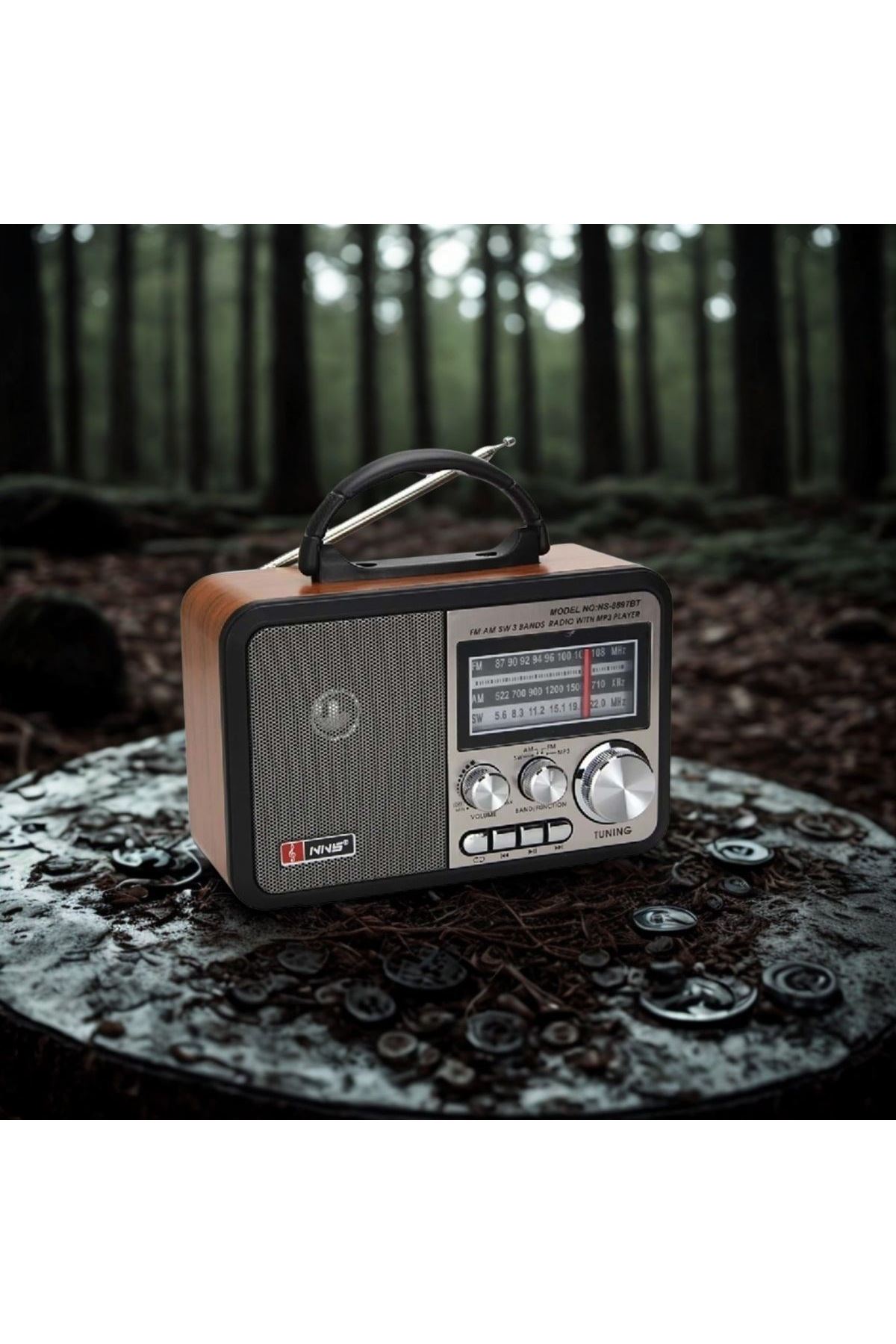 TBL Dekor® Orta Boy Retro, Nostaljik, Ahşap Tasarım Bluetooth Hoparlörlü, Şarjlı, Taşınabilir FM/AM Destekli Radyo NS-8897