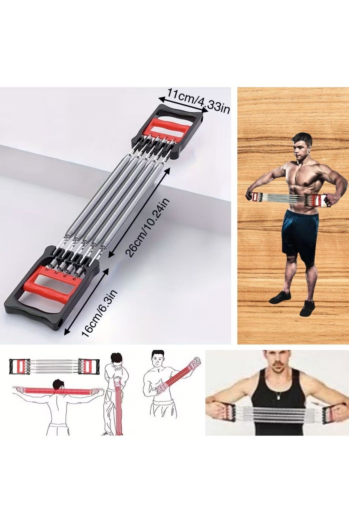 TBL Dekor® Göğüs Genişletme ve Kuvvet Egzersiz Aleti – 5 Yaylı 5 Kademeli Ayarlanabilir Fitness ve Kuvvet Antrenmanı Ekipmanı