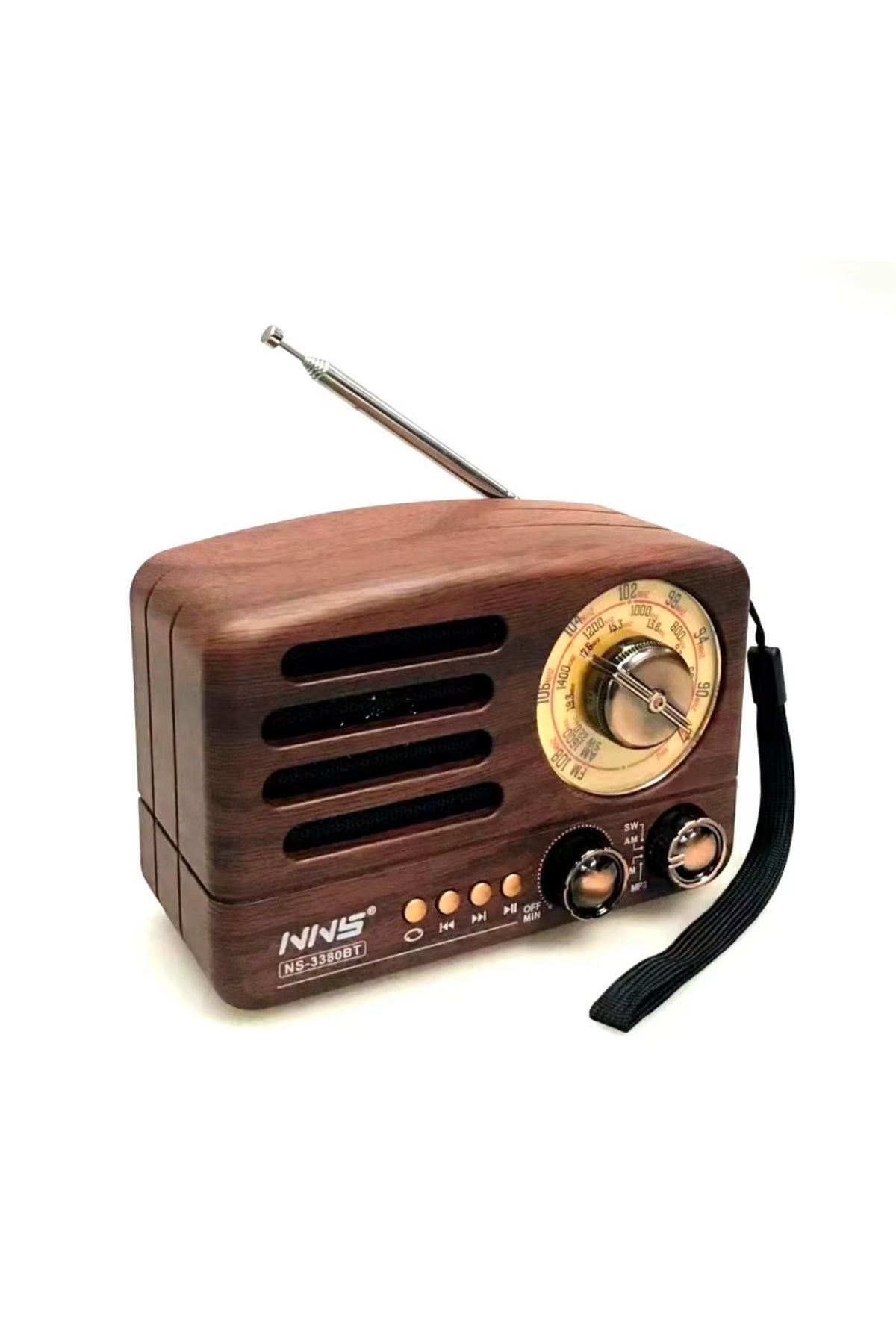 TBL Dekor® Küçük Boy Retro, Nostaljik, Ahşap Tasarım Bluetooth Hoparlörlü, Şarjlı, Taşınabilir Büyük Döndürülebilen Düğmeli FM/AM Destekli Radyo NS338