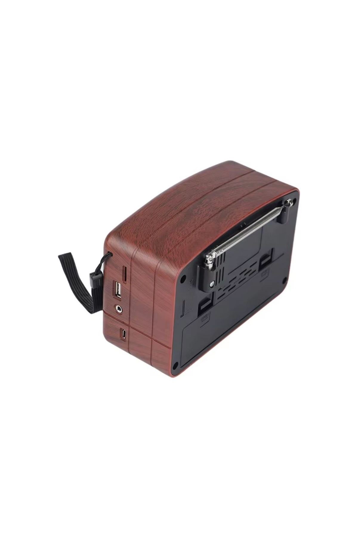 TBL Dekor® Küçük Boy Retro, Nostaljik, Ahşap Tasarım Bluetooth Hoparlörlü, Şarjlı, Taşınabilir Büyük Döndürülebilen Düğmeli FM/AM Destekli Radyo NS338