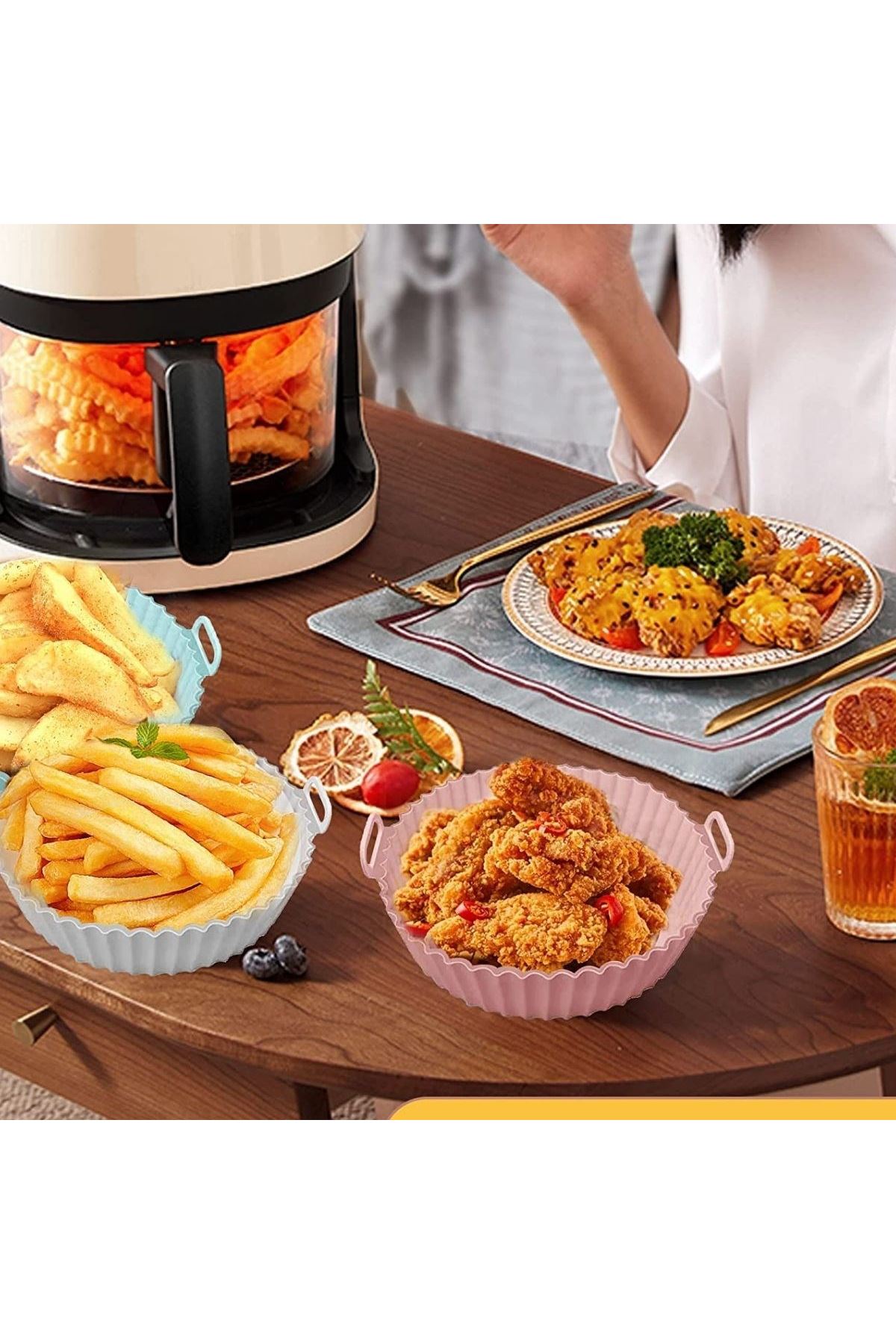 TBL Dekor® Renkli Isıya Dayanıklı Yıkanılabilir Silikon Fırın Ve Airfryer Yuvarlak Model Pişirme Matı 20 Cm