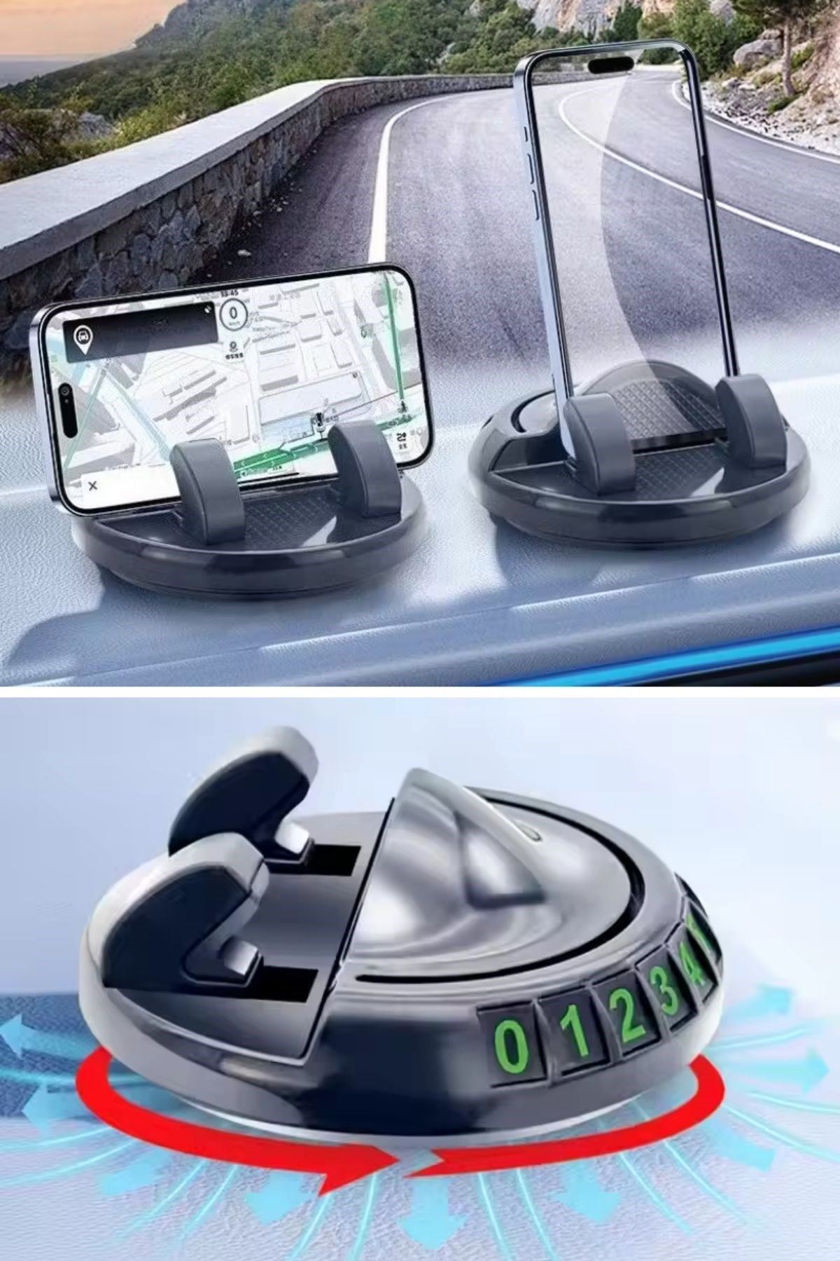 TBL Dekor® Numaratörlü Güçlü Yapışkanlı 360 Derece Dönebilen Su Geçirmez Araç İçi Telefon Tutucu Plastik Aparat