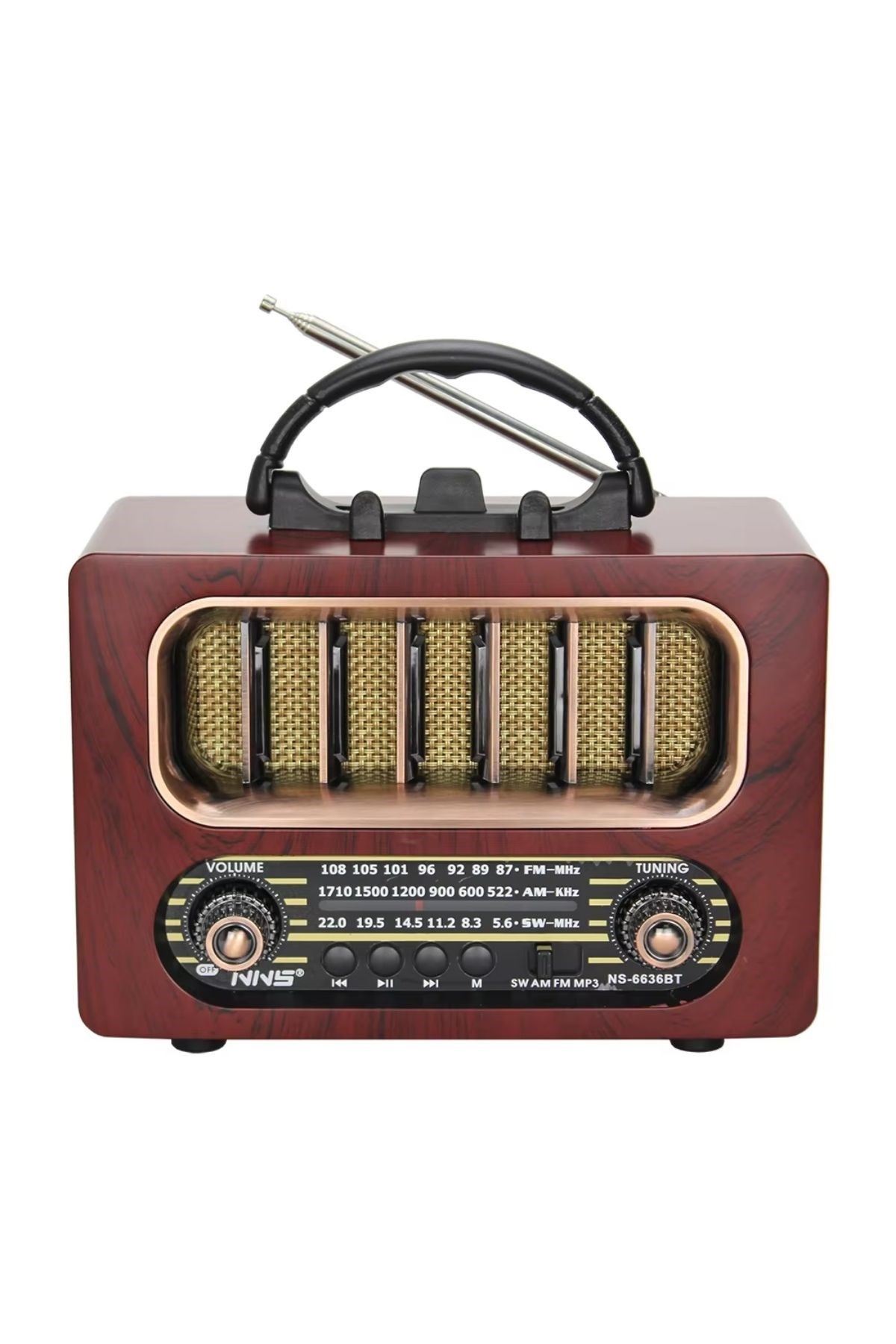 TBL Dekor® Orta Boy Retro Ahşap Tasarım Bluetooth Hoparlörlü Radyo – FM/AM Destekli, Şarjlı ve Taşınabiliri Radyo NS-6636