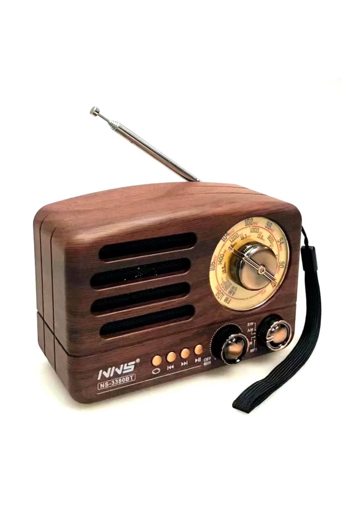 TBL Dekor® Küçük Boy Retro, Nostaljik, Ahşap Tasarım Bluetooth Hoparlörlü, Şarjlı, Taşınabilir Büyük Döndürülebilen Düğmeli FM/AM Destekli Radyo NS338