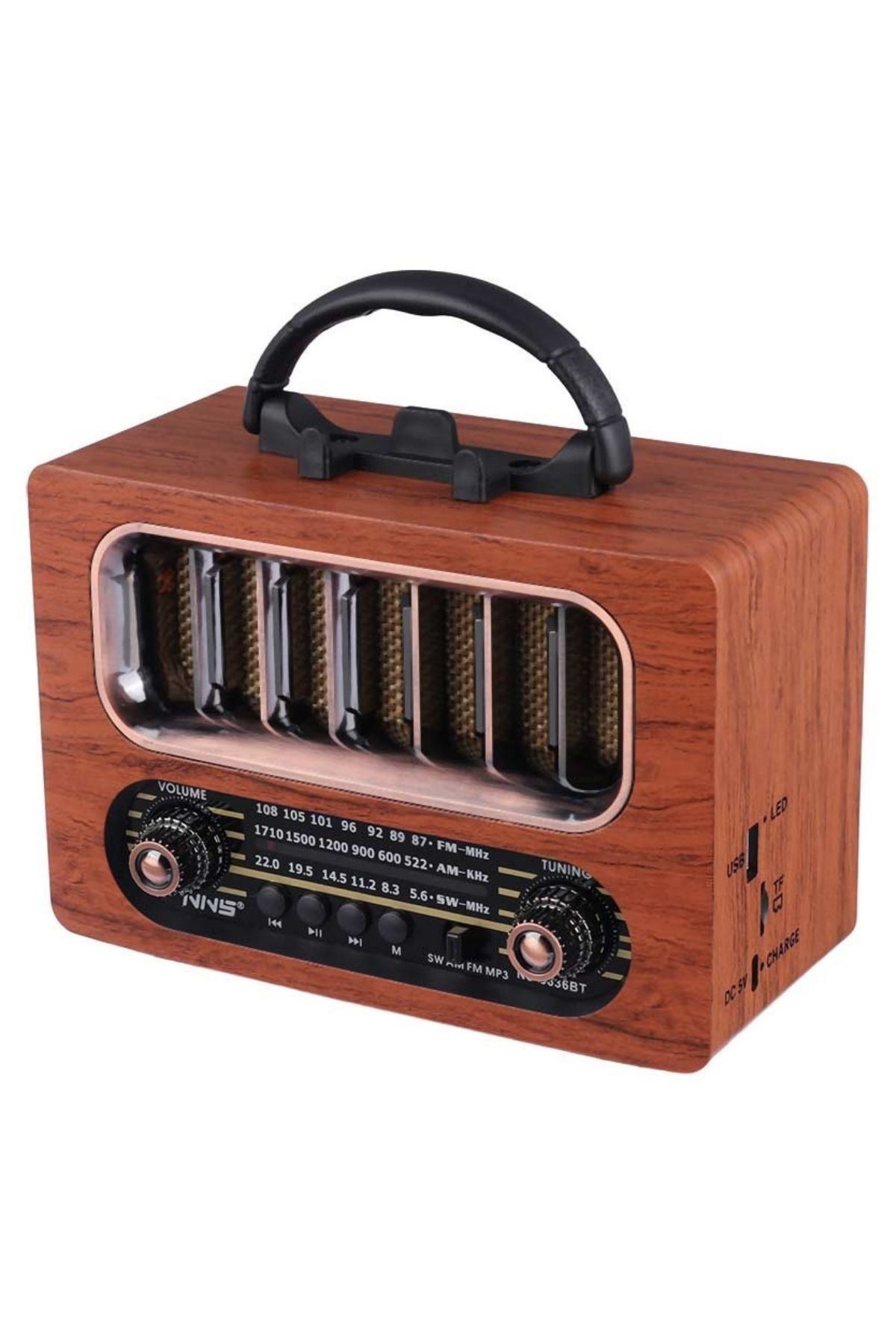 TBL Dekor® Orta Boy Retro Ahşap Tasarım Bluetooth Hoparlörlü Radyo – FM/AM Destekli, Şarjlı ve Taşınabiliri Radyo NS-6636