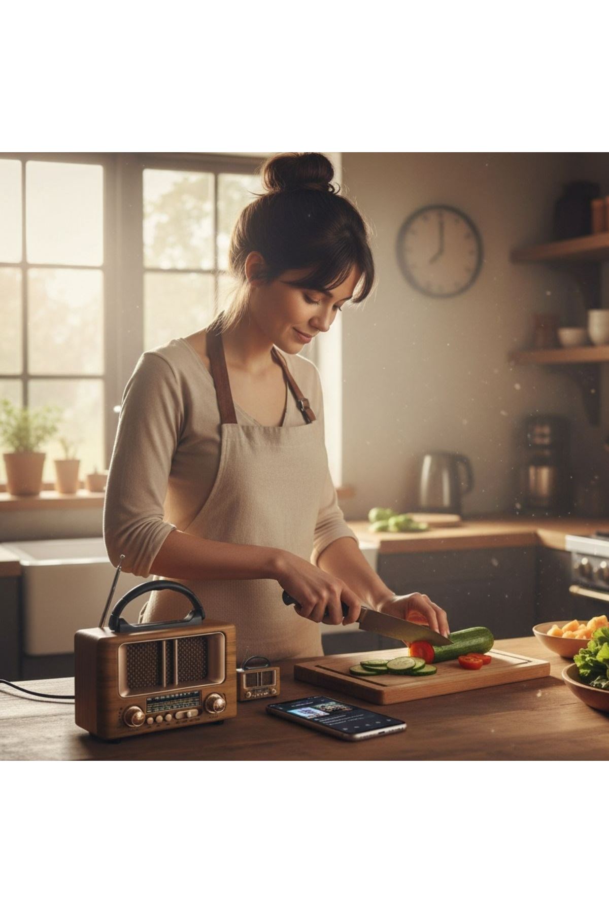 TBL Dekor® Küçük Mini Boy Retro Ahşap Tasarım Bluetooth Hoparlörlü Radyo – FM/AM Destekli, Şarjlı ve Taşınabilir Radyo NS-8108