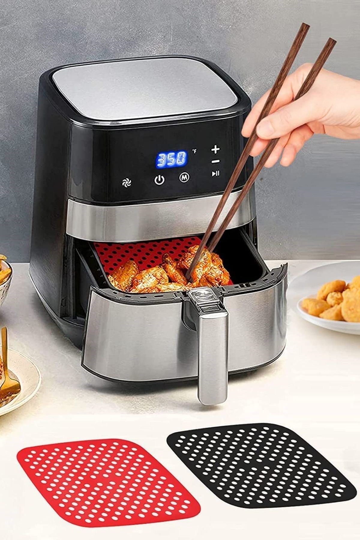 TBL Dekor® Siyah Isıya Dayanıklı Yıkanılabilir Silikon Fırın Ve Airfryer Kare Model Pişirme Matı 21,5 Cm