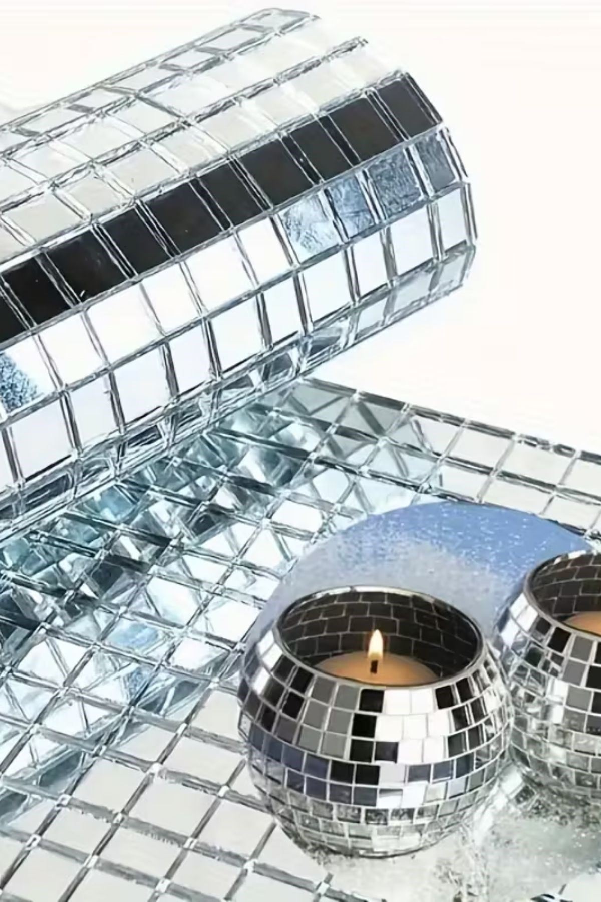 TBL Dekor® Kare Silver Cam Mozaik Fayans Çıkartmaları El İşi Kare Cam Fayans Kendinden Yapışkanlı Aynalı Dekor Panel 30x30 Cm