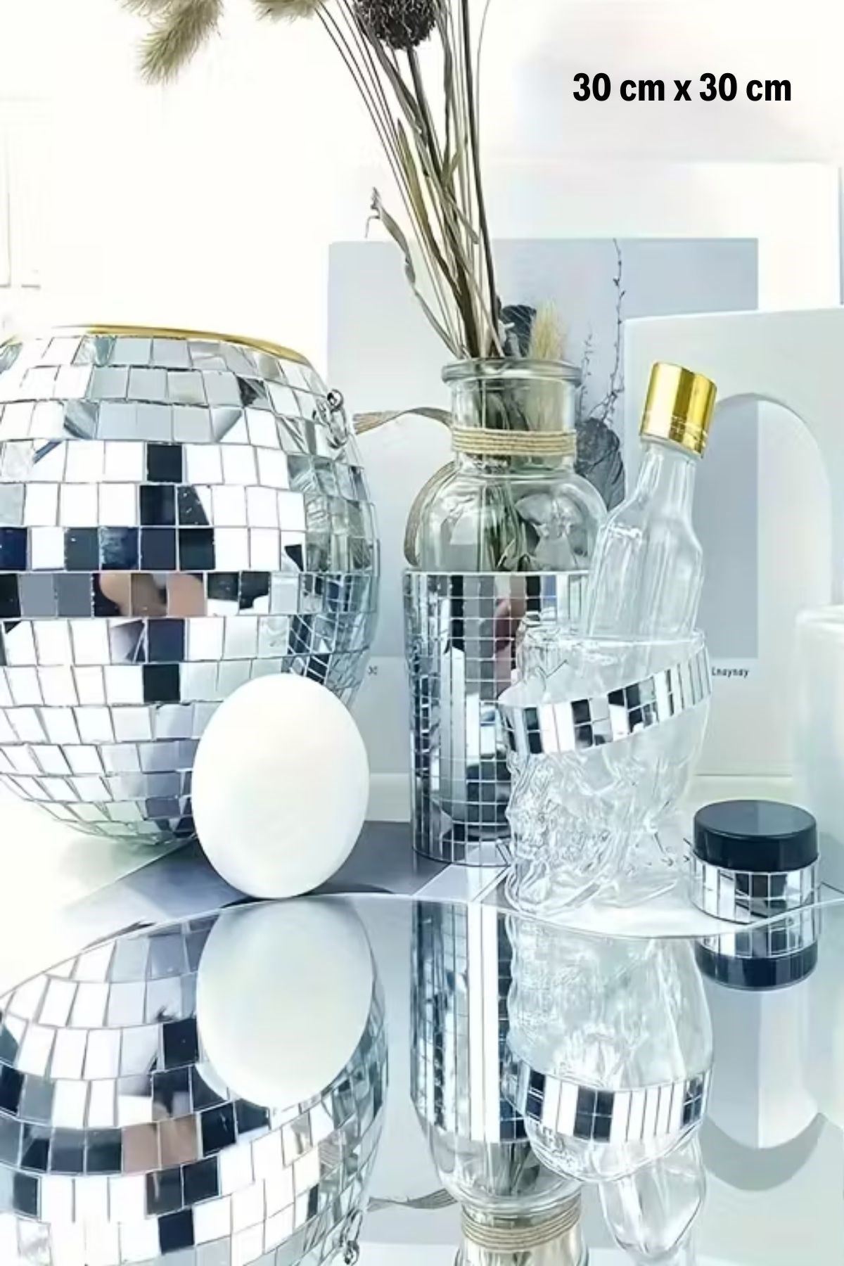 TBL Dekor® Kare Silver Cam Mozaik Fayans Çıkartmaları El İşi Kare Cam Fayans Kendinden Yapışkanlı Aynalı Dekor Panel 30x30 Cm