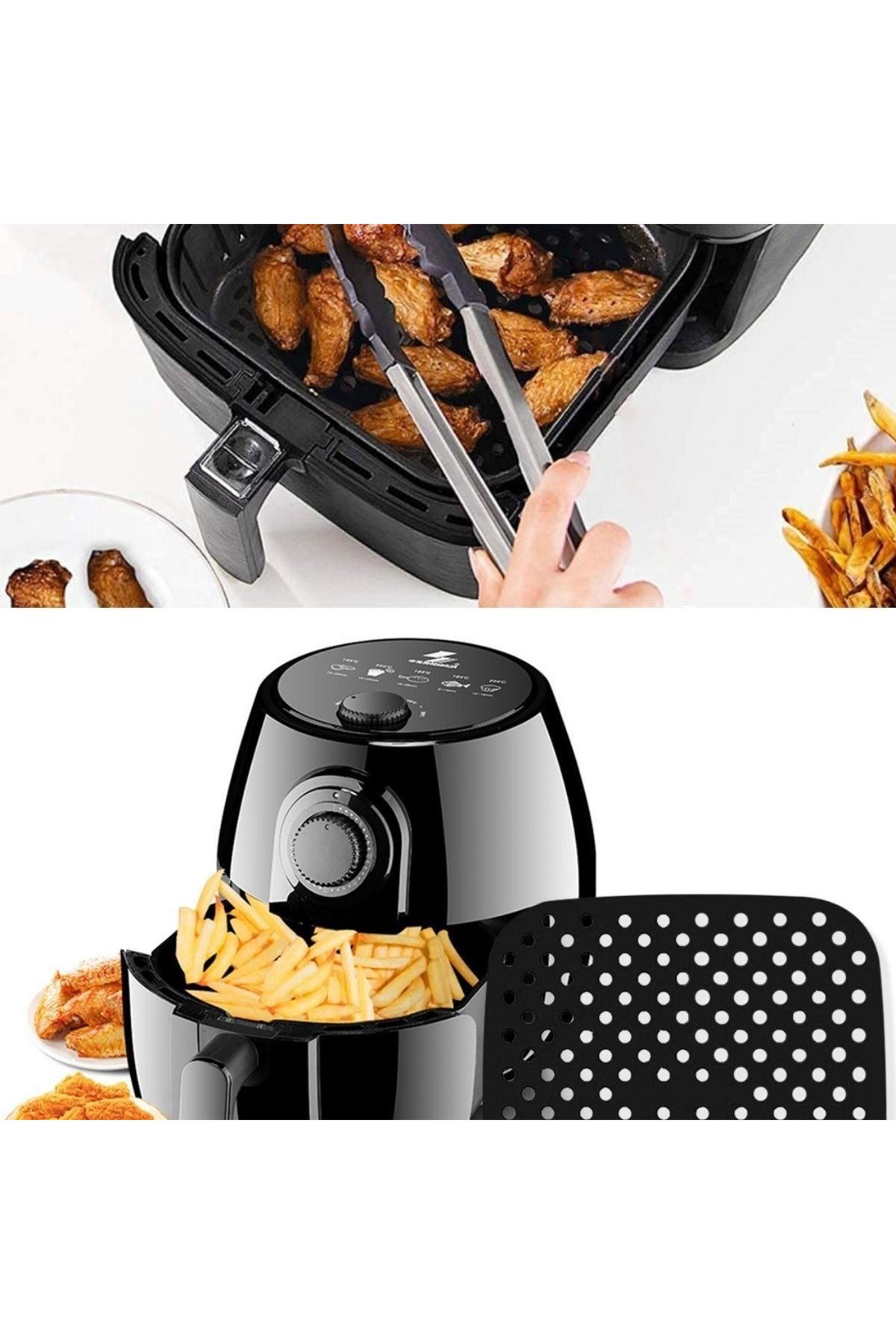 TBL Dekor® Siyah Isıya Dayanıklı Yıkanılabilir Silikon Fırın Ve Airfryer Kare Model Pişirme Matı 21,5 Cm