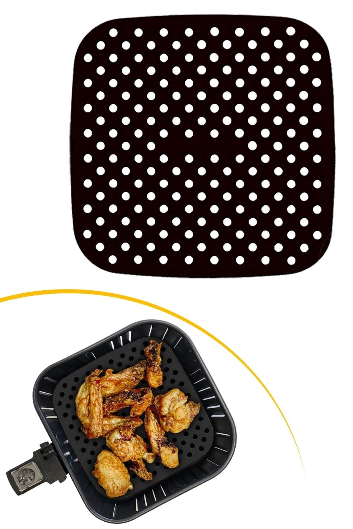 TBL Dekor® Siyah Isıya Dayanıklı Yıkanılabilir Silikon Fırın Ve Airfryer Kare Model Pişirme Matı 21,5 Cm