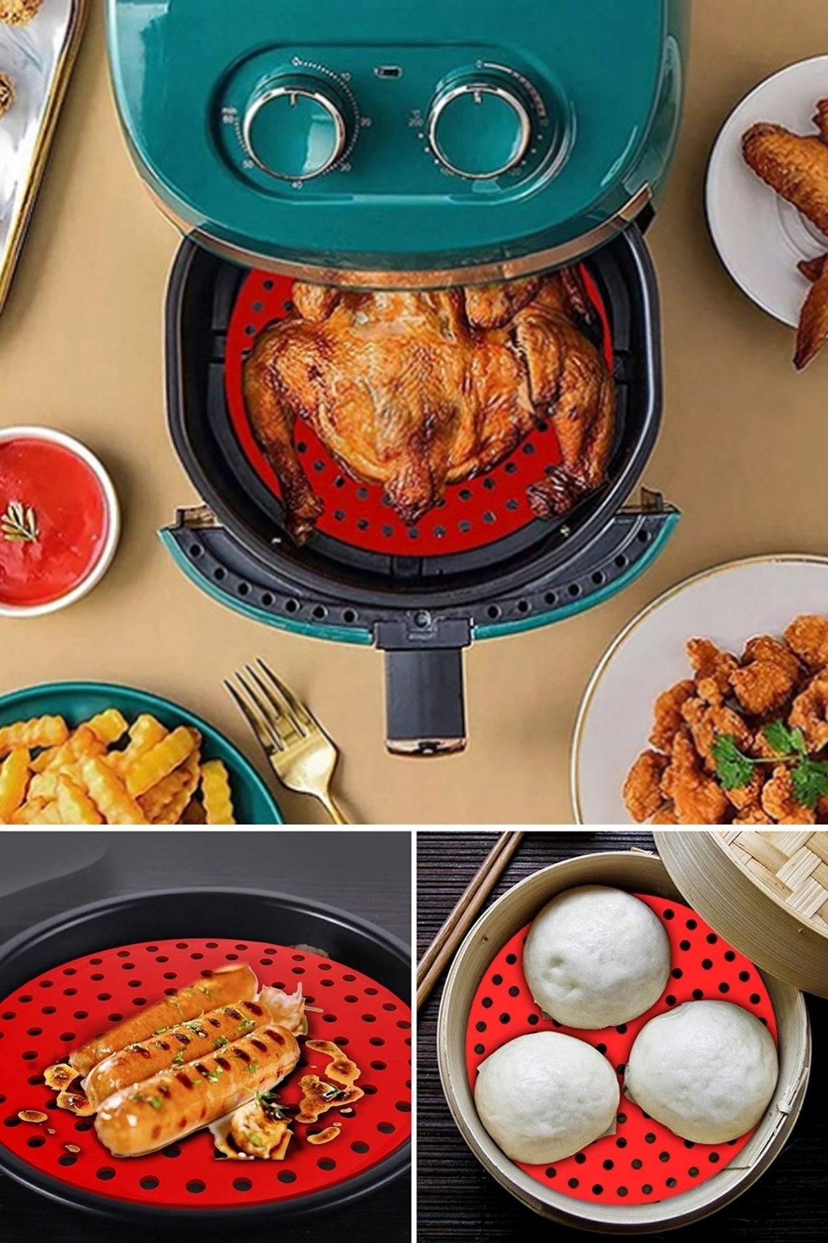 TBL Dekor® Siyah Isıya Dayanıklı Yıkanılabilir Silikon Fırın Ve Airfryer Yuvarlak Model Pişirme Matı 20 Cm