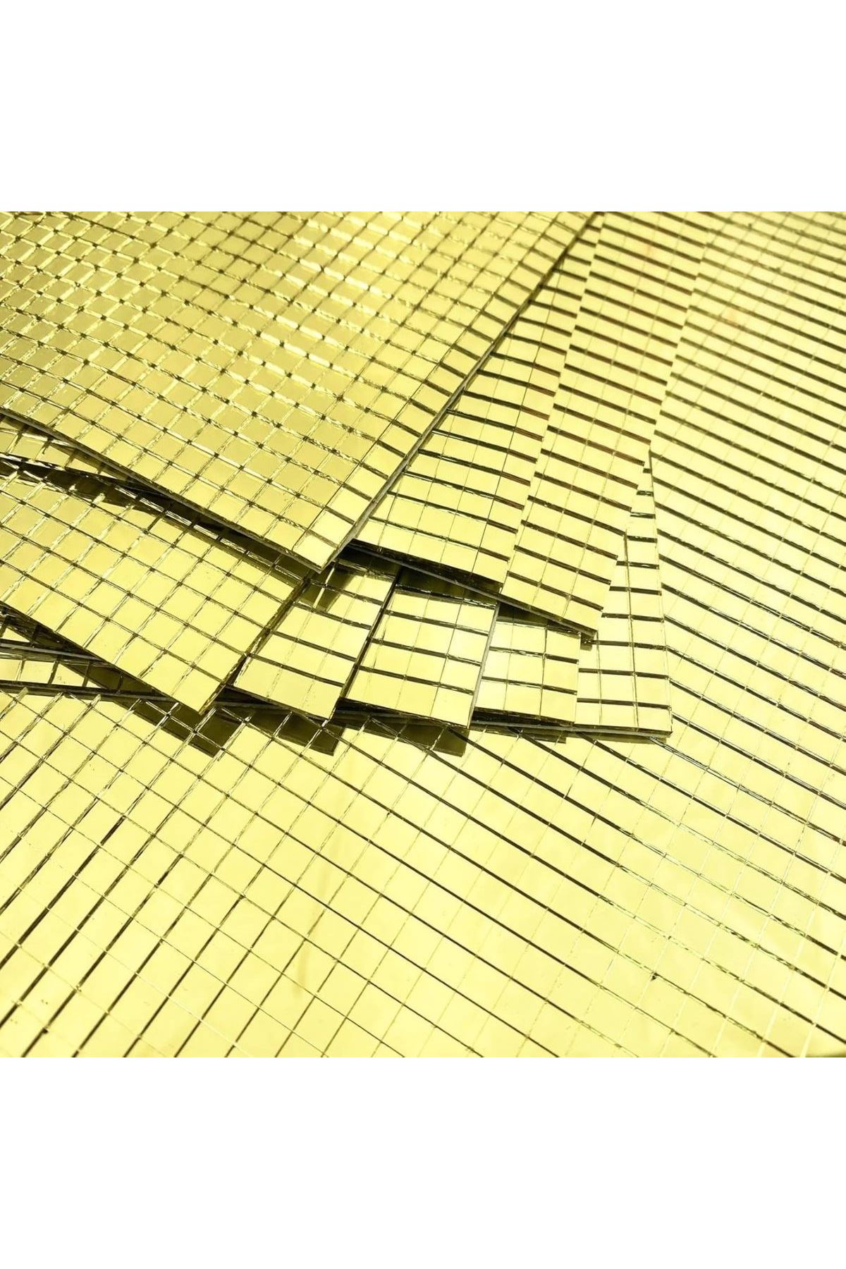 TBL Dekor® Kare Gold Cam Mozaik Fayans Çıkartmaları El İşi Kare Cam Fayans Kendinden Yapışkanlı Aynalı Dekor Panel 30x30 Cm