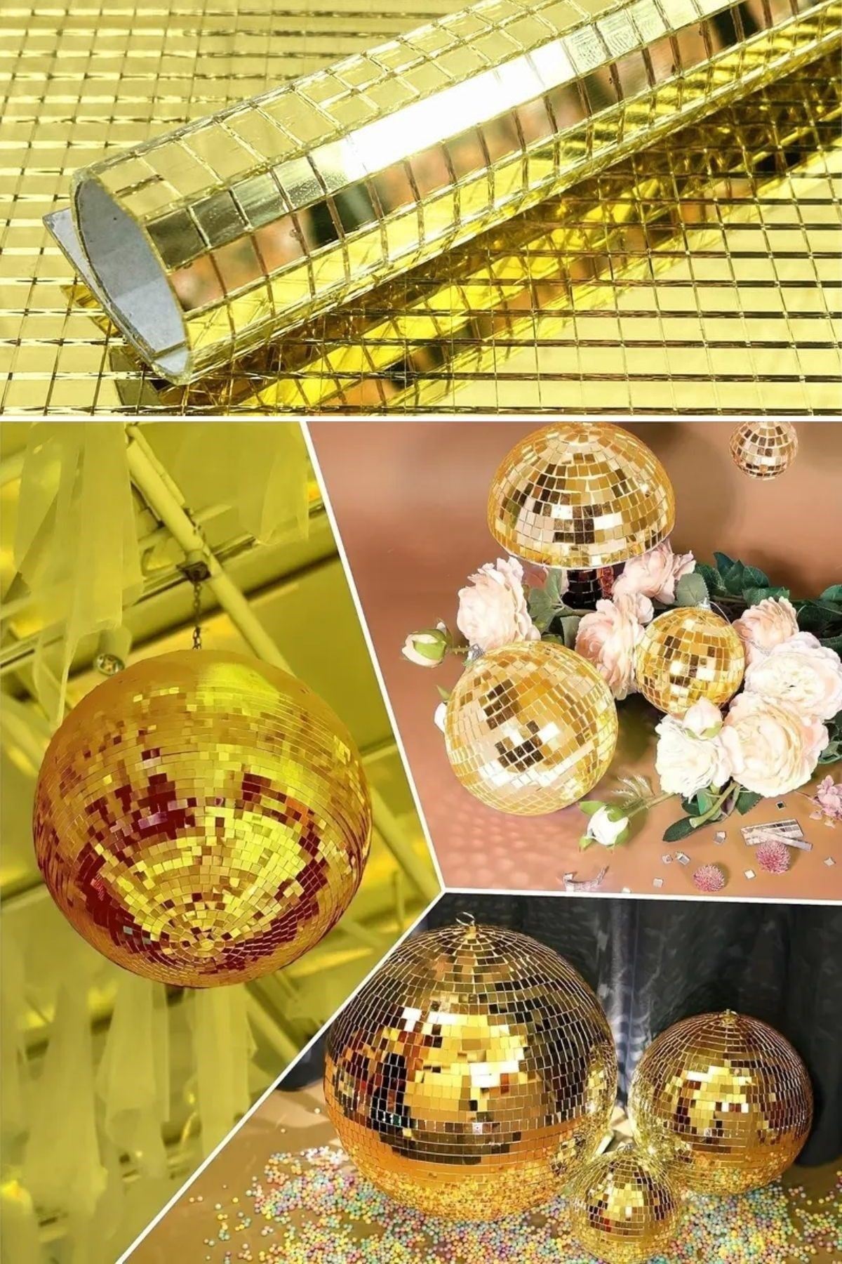 TBL Dekor® Kare Gold Cam Mozaik Fayans Çıkartmaları El İşi Kare Cam Fayans Kendinden Yapışkanlı Aynalı Dekor Panel 30x30 Cm