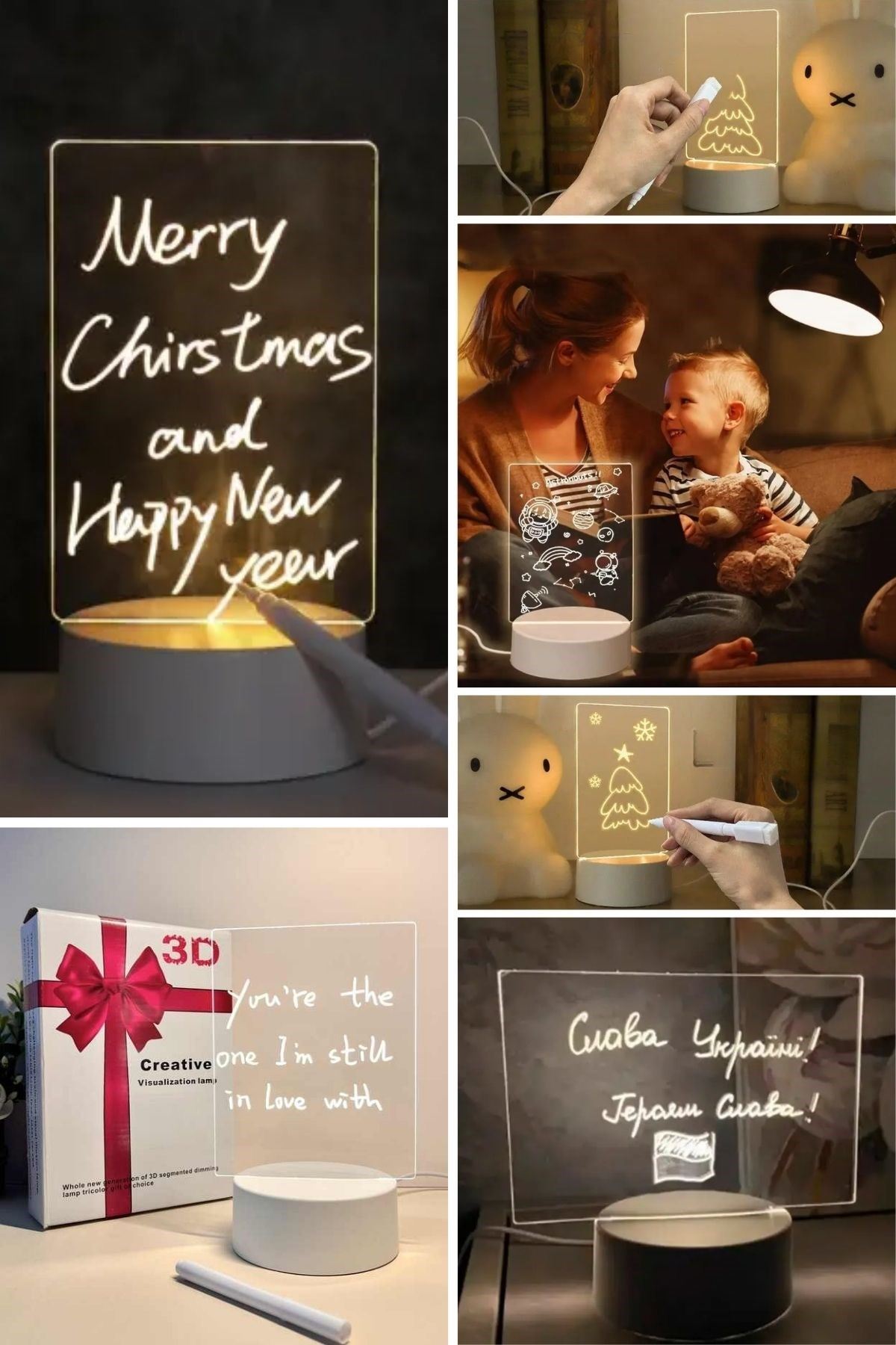 TBL Dekor® USB Kablolu Işıklı Kendiliğinden Beyaz Kalemli-Silgili Kreatif 3D Görselleştirme LED Lambası