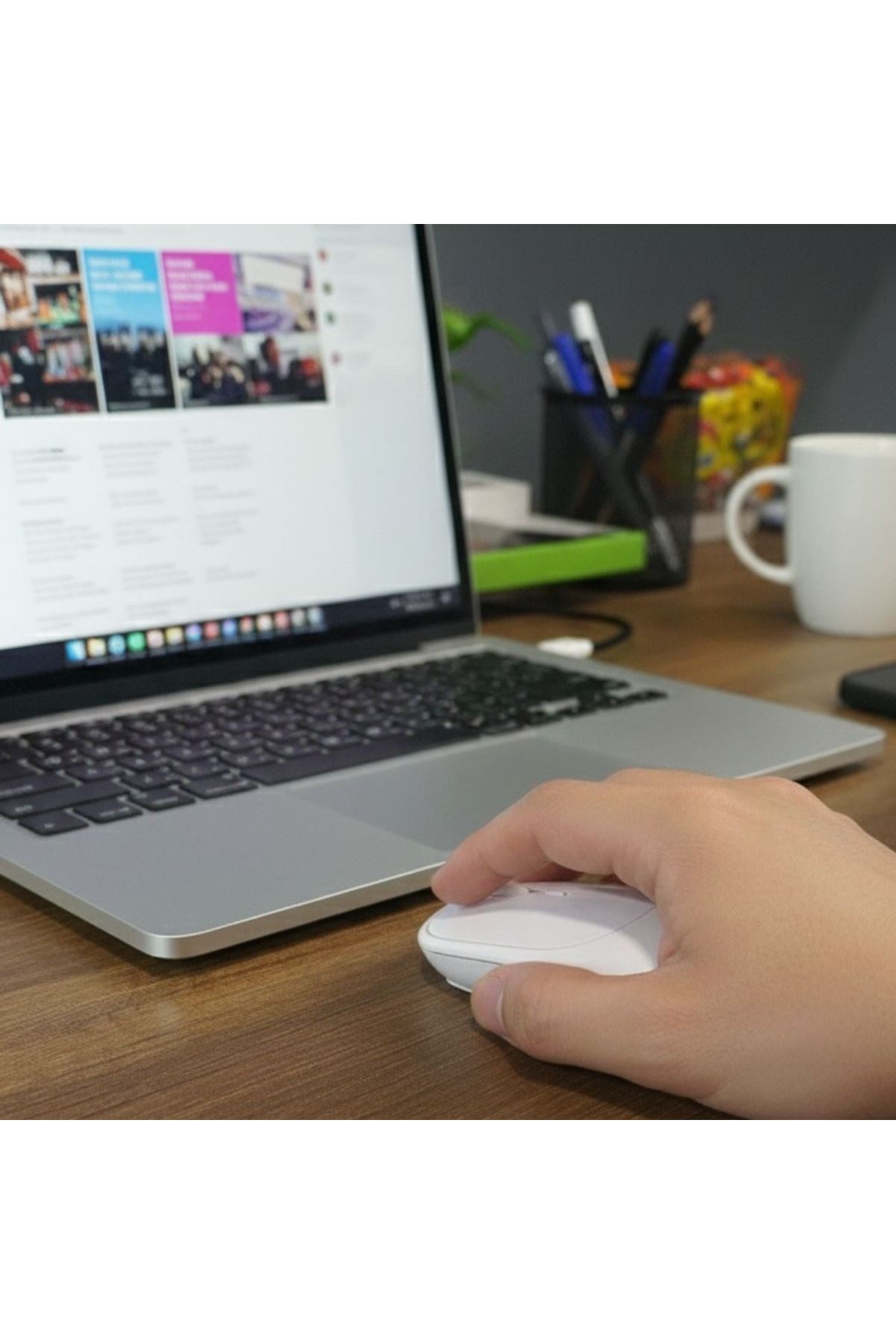 TBL Dekor® Beyaz Renkli Ergonomik Sessiz Kablosuz Mouse – USB Alıcılı, Ofis ve Oyun İçin Konforlu Bilgisayar Faresi MS6310