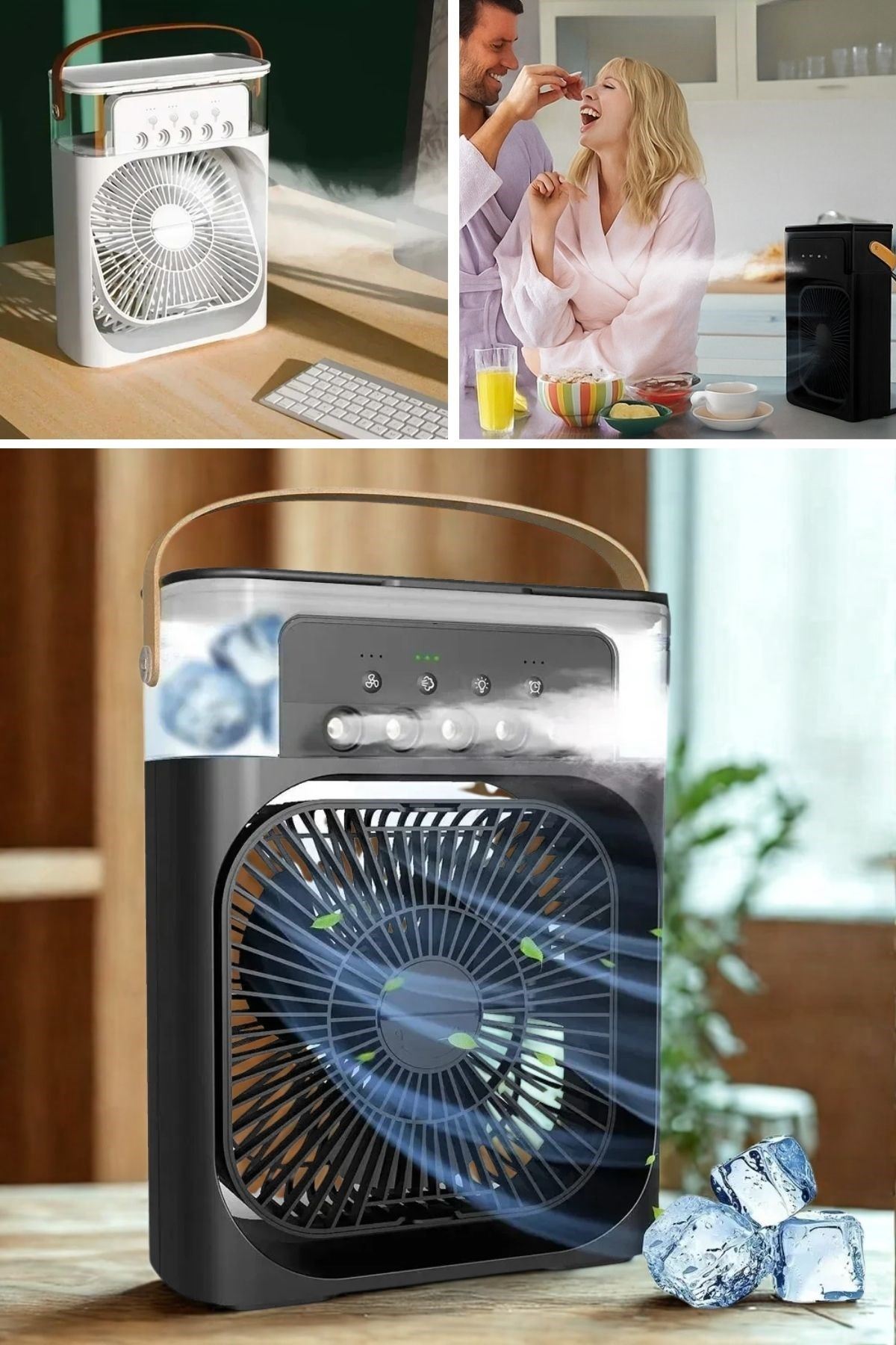 TBL Dekor® Taşınabilir 3 Farklı Mod Ayarlı 7 Farklı Led Işıklı Sulu Soğutmalı Taşınabilir Masaüstü USB Fan Vantilatör