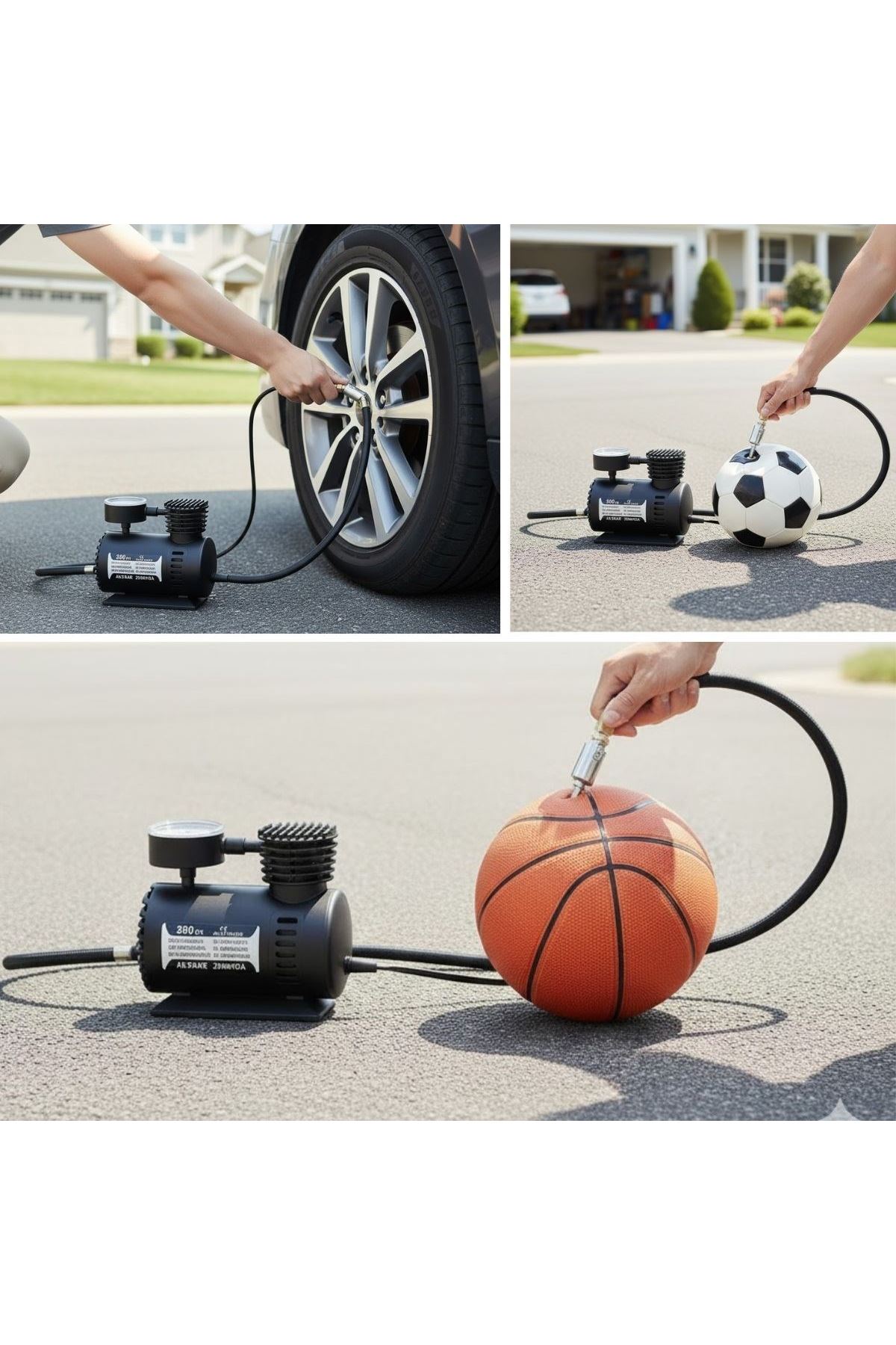 TBL Dekor® 300 PSI Güçlü Taşınabilir Hava Kompresörü–Araba, Motosiklet, Bisiklet ve Top Şişirme İçin Çakmaklıklı Lastik Şişirme Pompası