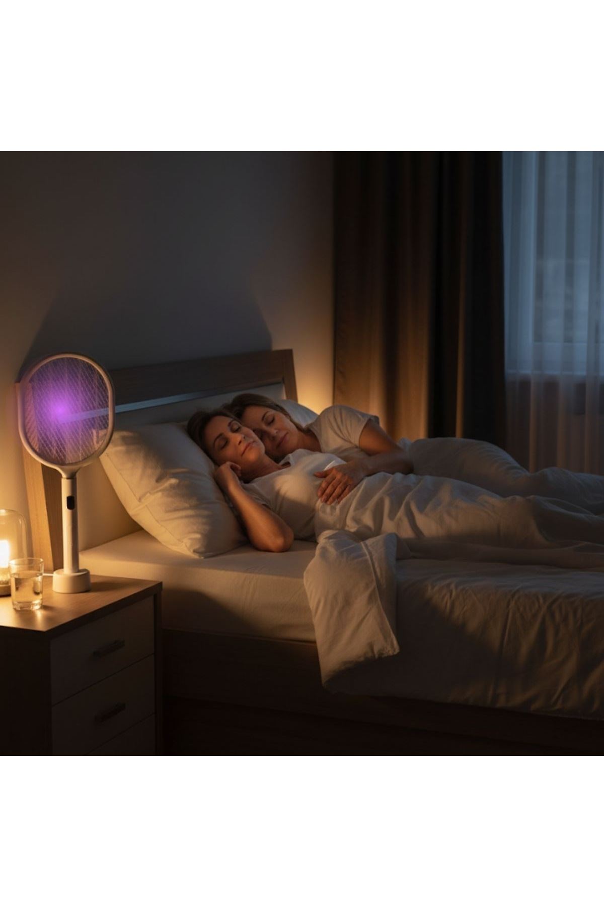 TBL Dekor® USB Şarjlı Beyaz Renk Kendiliğinden Standlı Şarj Göstergeli UV Işıklı Sinek Öldürme Raketi LTD-718