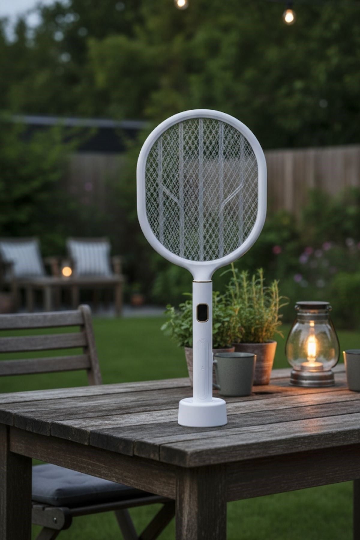 TBL Dekor® USB Şarjlı Beyaz Renk Kendiliğinden Standlı Şarj Göstergeli UV Işıklı Sinek Öldürme Raketi LTD-718