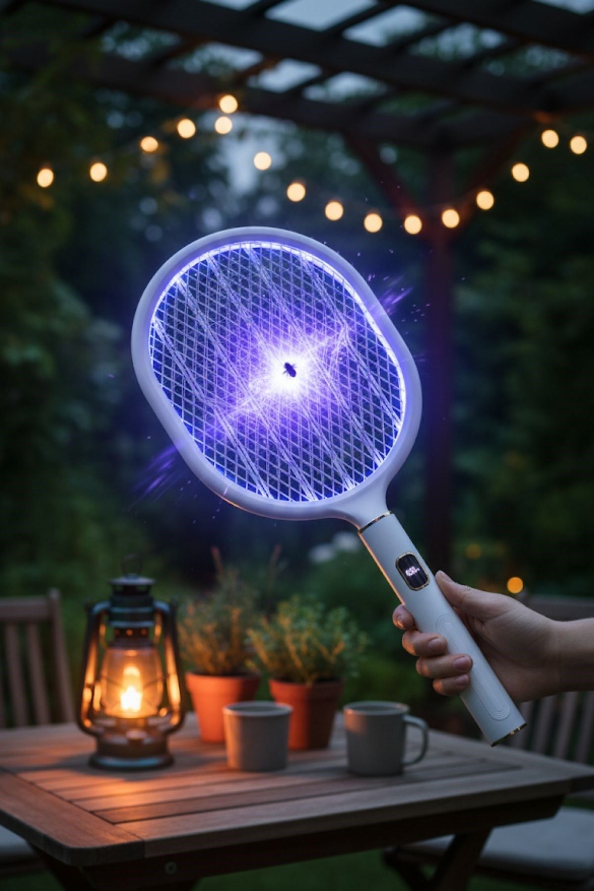 TBL Dekor® USB Şarjlı Beyaz Renk Kendiliğinden Standlı Şarj Göstergeli UV Işıklı Sinek Öldürme Raketi LTD-718