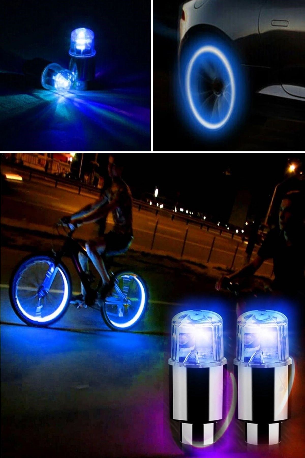 TBL Dekor® Araç ve Bisiklet İçin 2’li Mavi LED Hava Valfi Işık Kapakları–Gece Parlayan Lastik Lambası Sibop Kapağı